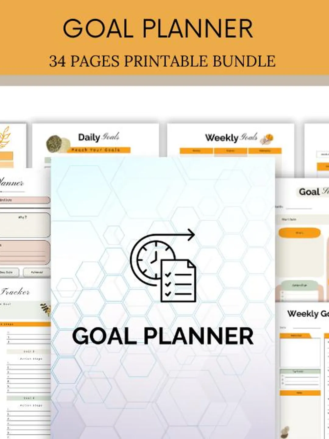 34 Goal Planner PDF Bundle, Printable Goals Tracker, Smart Goal Setting ...