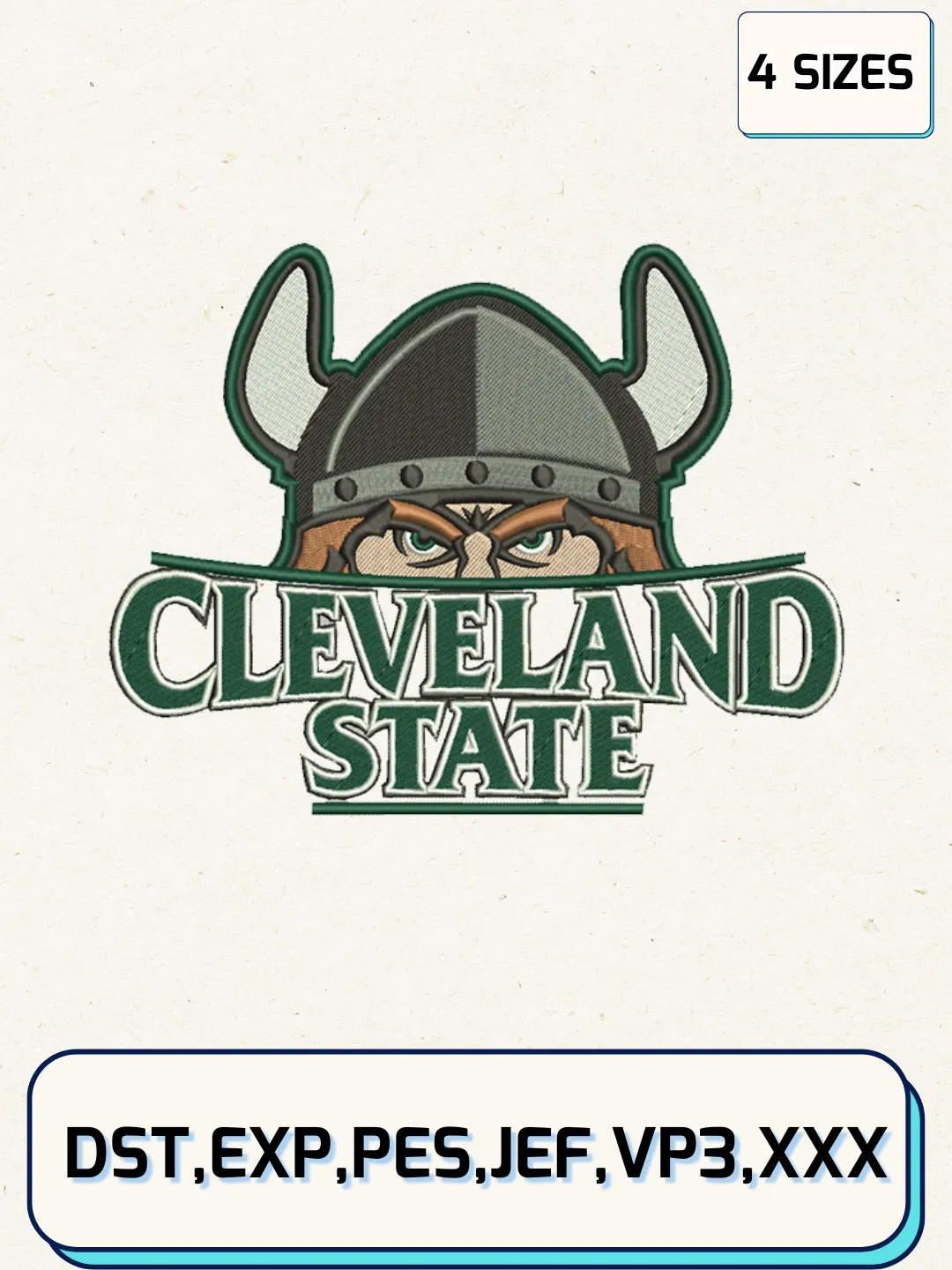 Cleveland State Vikings Logos Embroidery Design Files, NCAA Logos Embroidery Designs, Machine Embroidery Files, 4 Sizes
