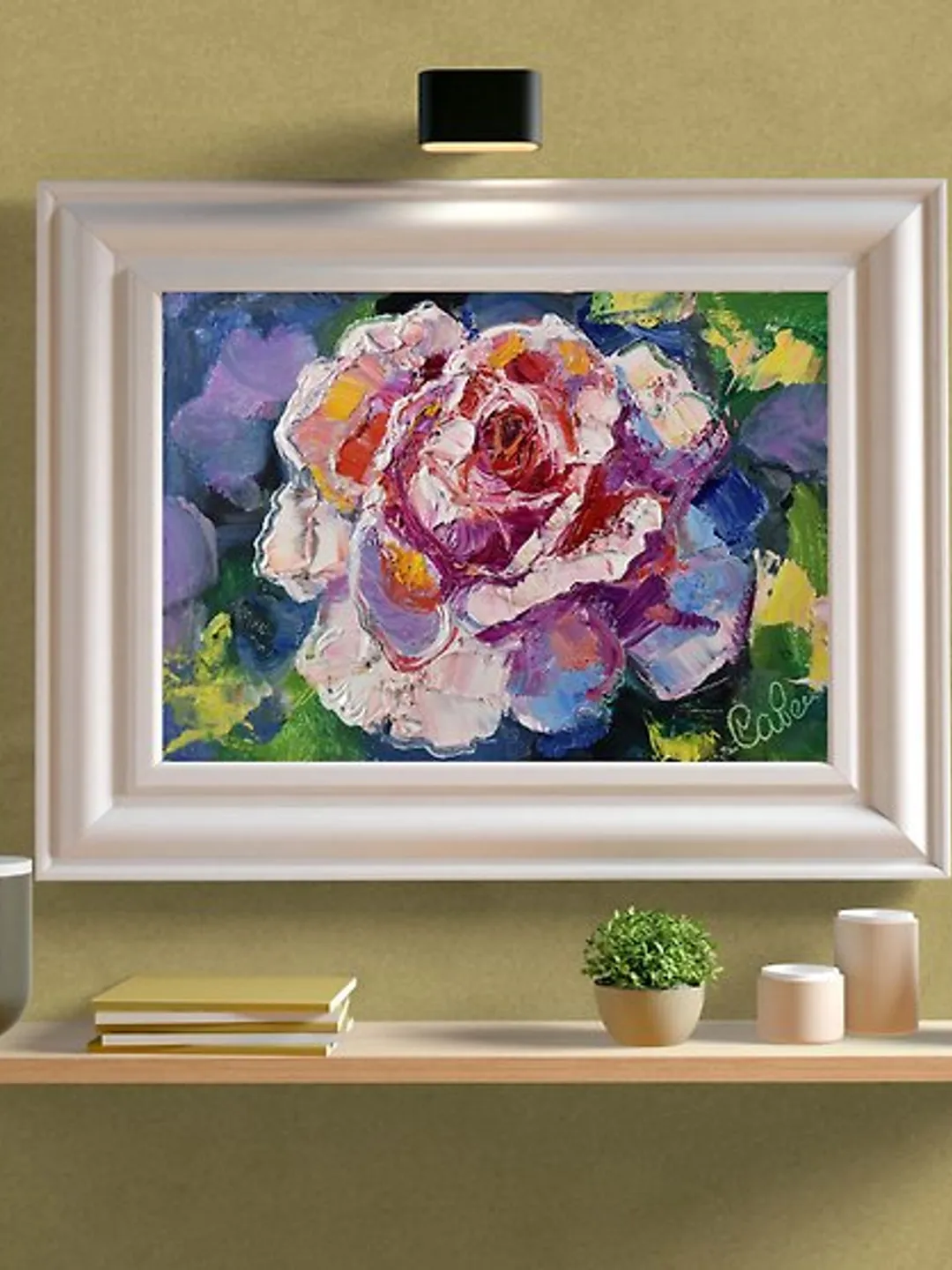 Rose Painting Flower Original Art Artwork Small Oil Impasto Floral Wall Art