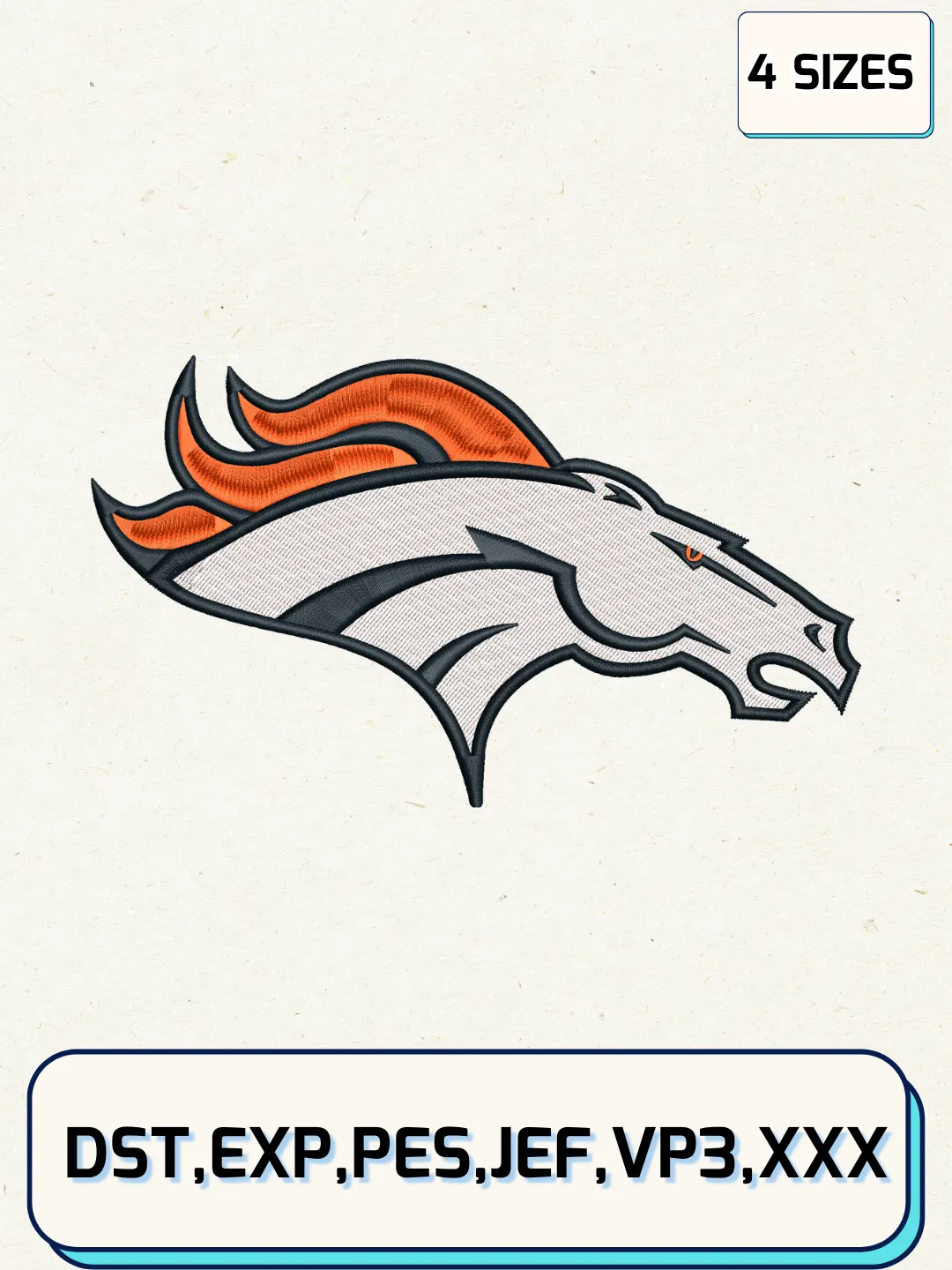 Denver Broncos Embroidery Design Files, NFL Logos Embroidery Designs, Machine Embroidery Files, 4 Sizes