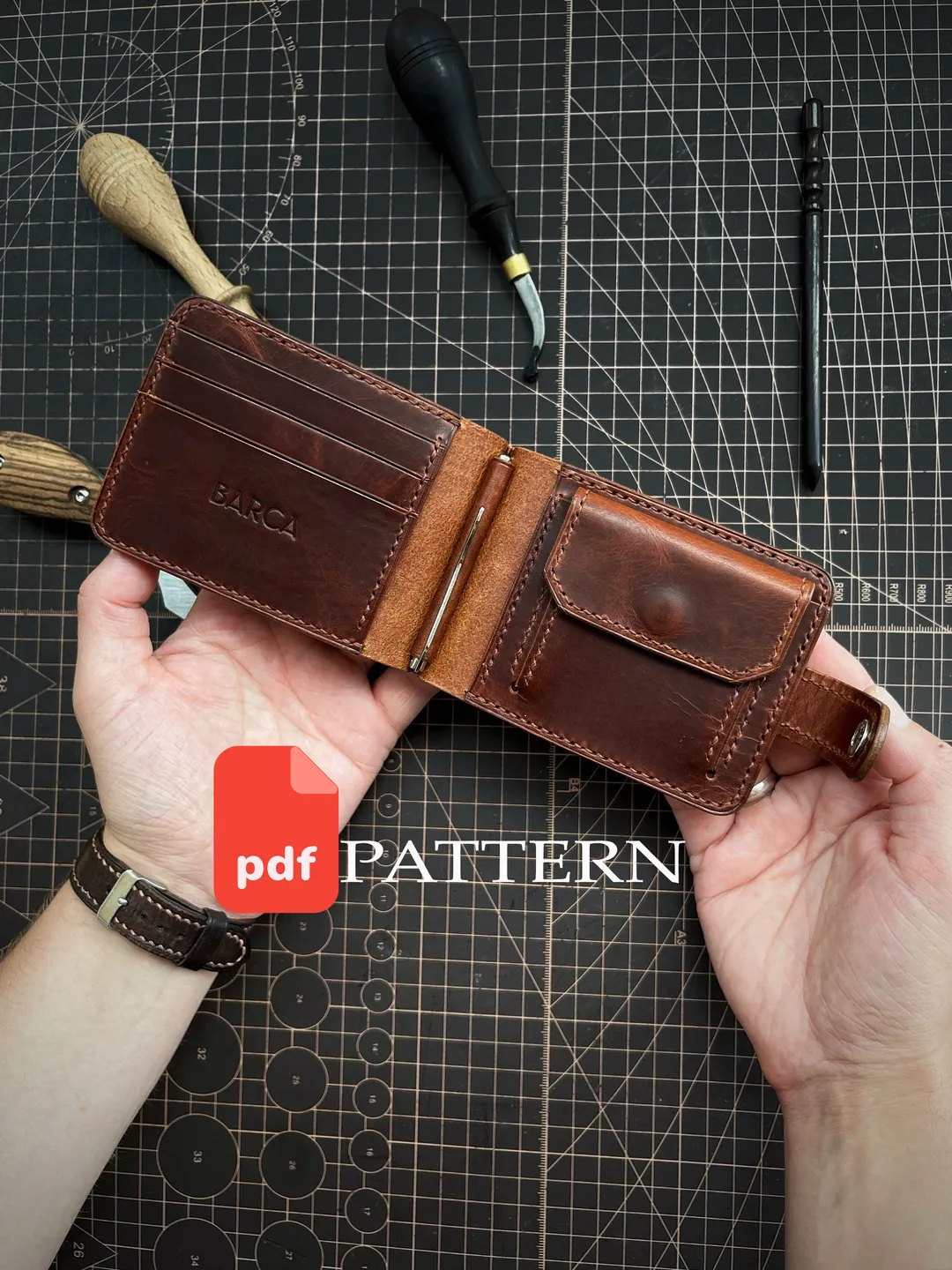 PDF Wallet pattern with money clip and coin box - Leather wallet pattern - Download PDF