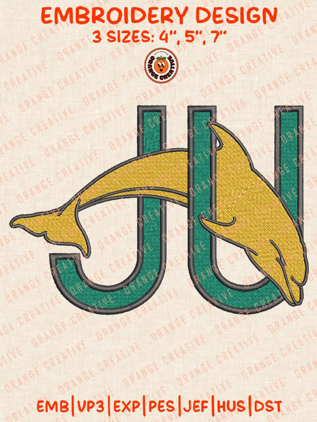 Jacksonville Dolphins Embroidery Design Files, NCAA Logos Embroidery Designs, NCAA Machine Embroidery Files, 3 Sizes, Custom Sizes, Instant Download