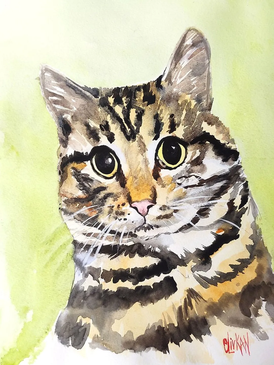 Cat Watercolor Art Original Animal Artwork Cat Wall Art by OlivKan