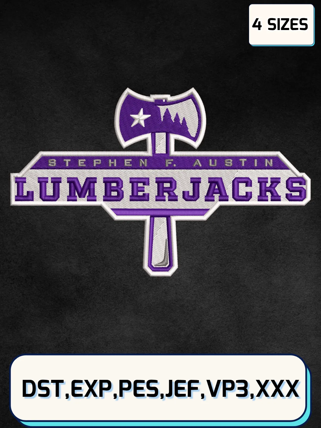 Stephen F. Austin Lumberjacks Alternate Logo Embroidery Design File,NCAA Logo Embroidery Design, Machine Embroidery Files, 4 Sizes