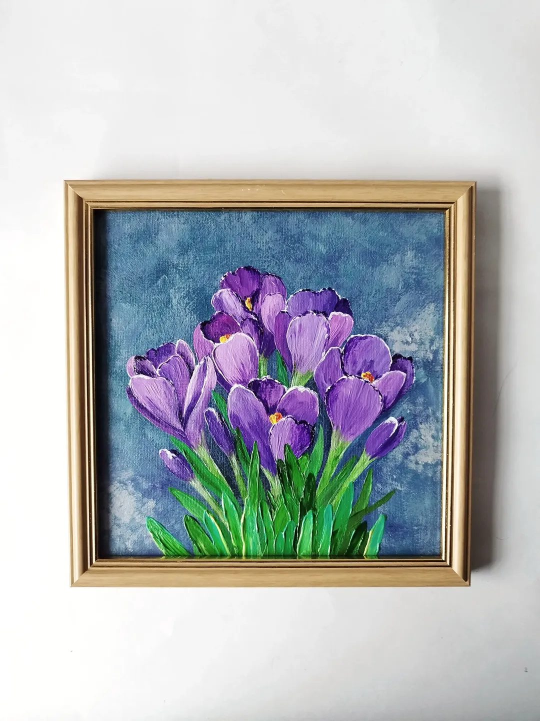 Crocuses painting Crocus bouquet Impasto painting artwork Purple Flowers palette knife painting