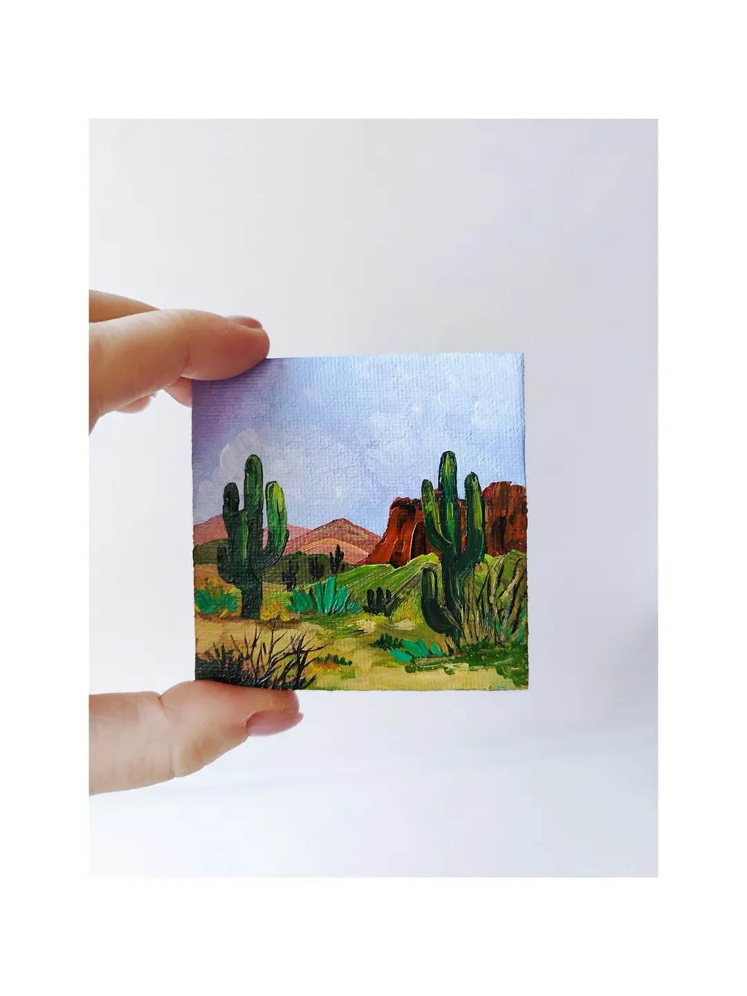 Saguaro cactus art miniature painting fridge magnets