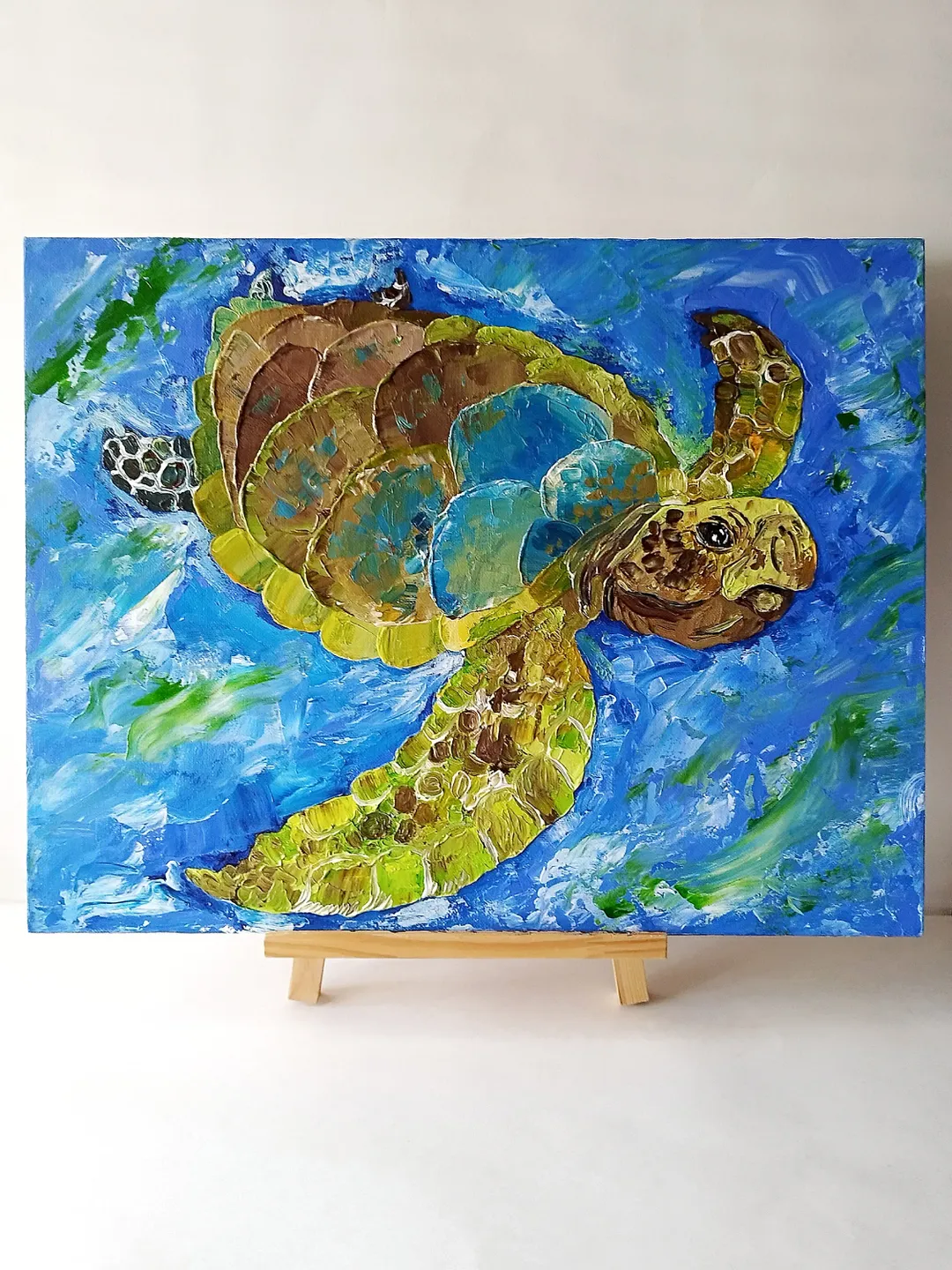 Textured wall art canvas, Artwork for living room, Painting on canvas board, Sea turtle impasto paintings, Best wall art