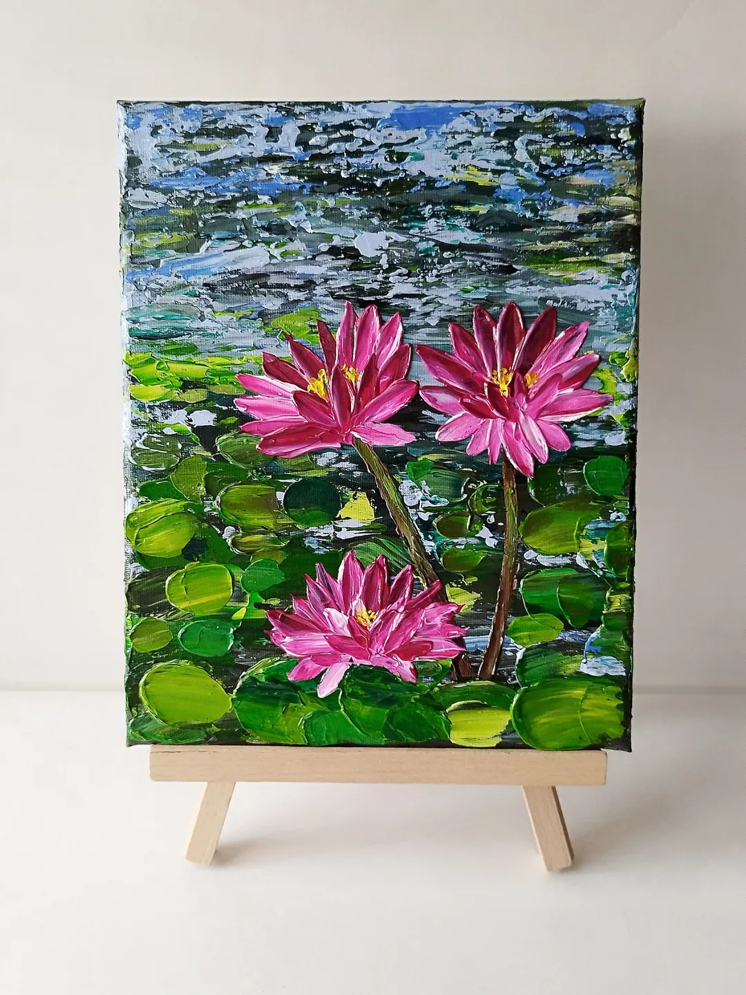 Pink lotus flower painting textured wall art canvas artwork