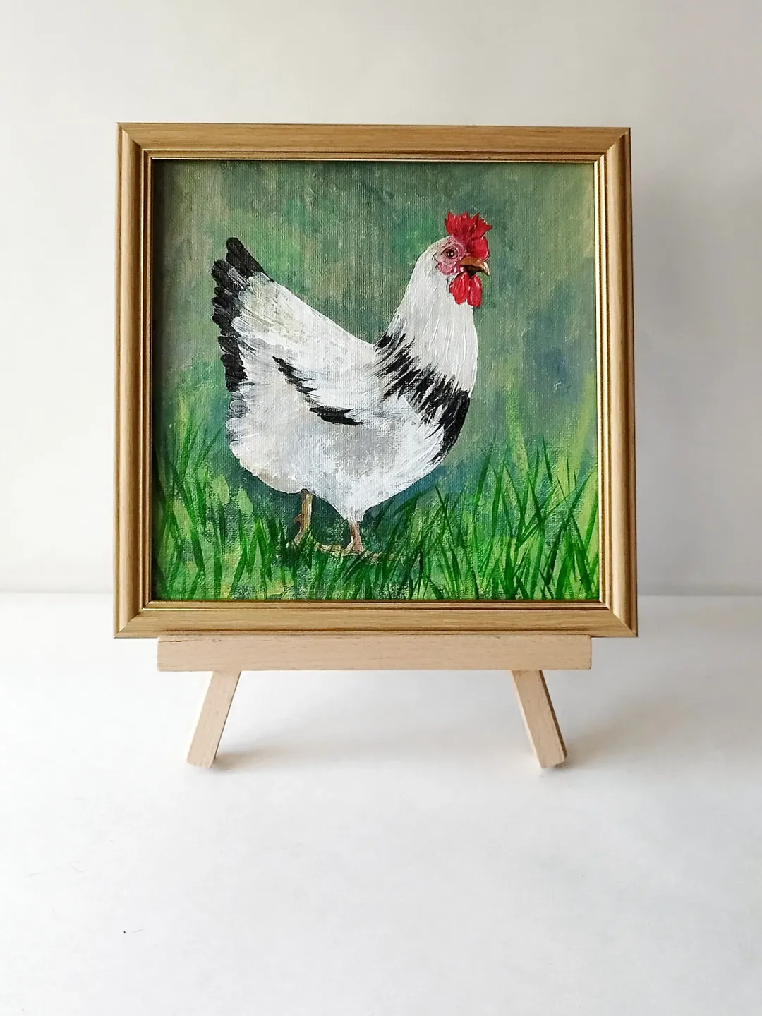 Chicken bird painting acrylic texture, Bird wall art framed, Impasto style painting, Bird painting for sale