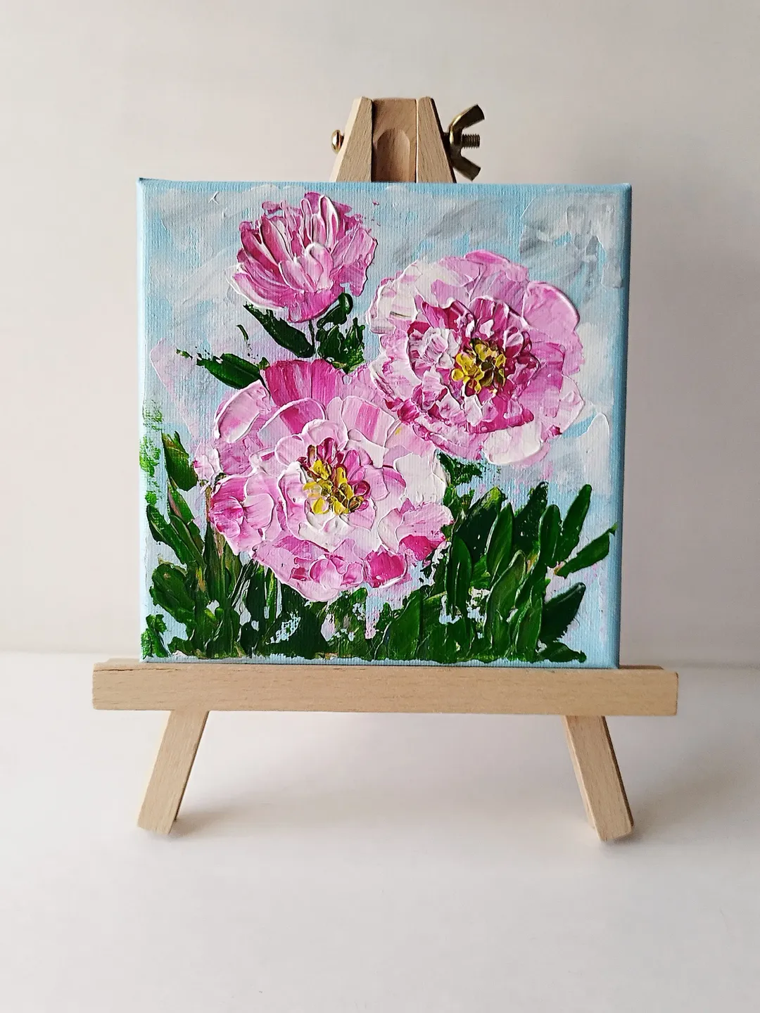 Pink Peonies Painting on Canvas Pink Flowers Impasto Painting Peonies Original Artwork Wall Decor Peony mini canvas