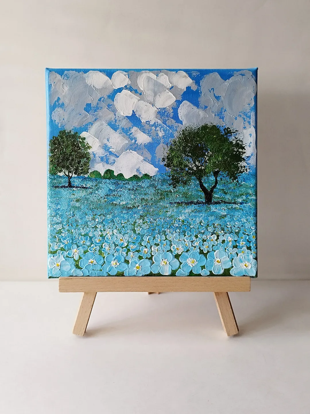Blue floral canvas wall art, Landscape art, Bright floral wall art, Flower painting acrylic, Texture painting on canvas