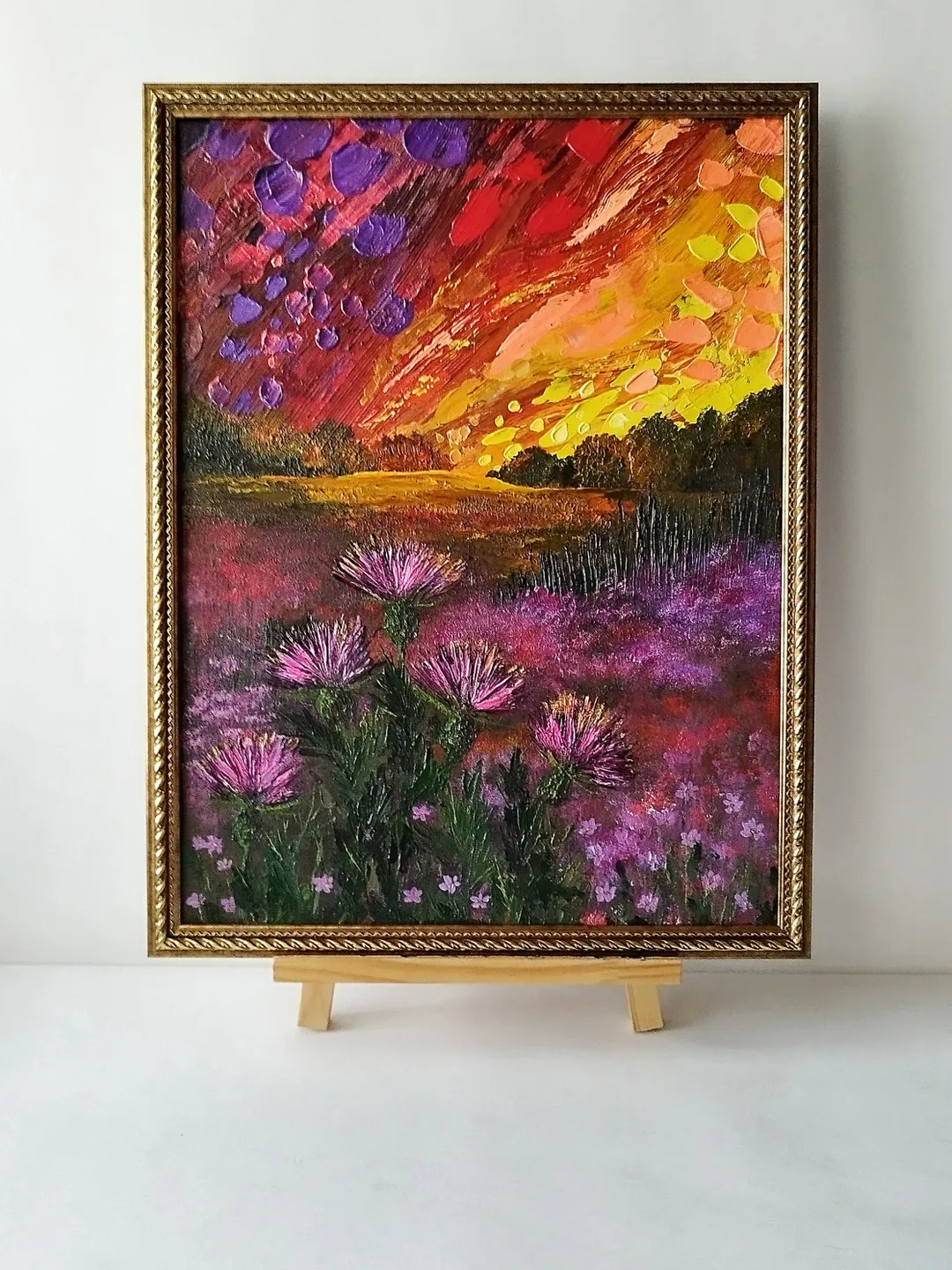 Colorful Sunset Landscape Painting: Nature Textured Art
