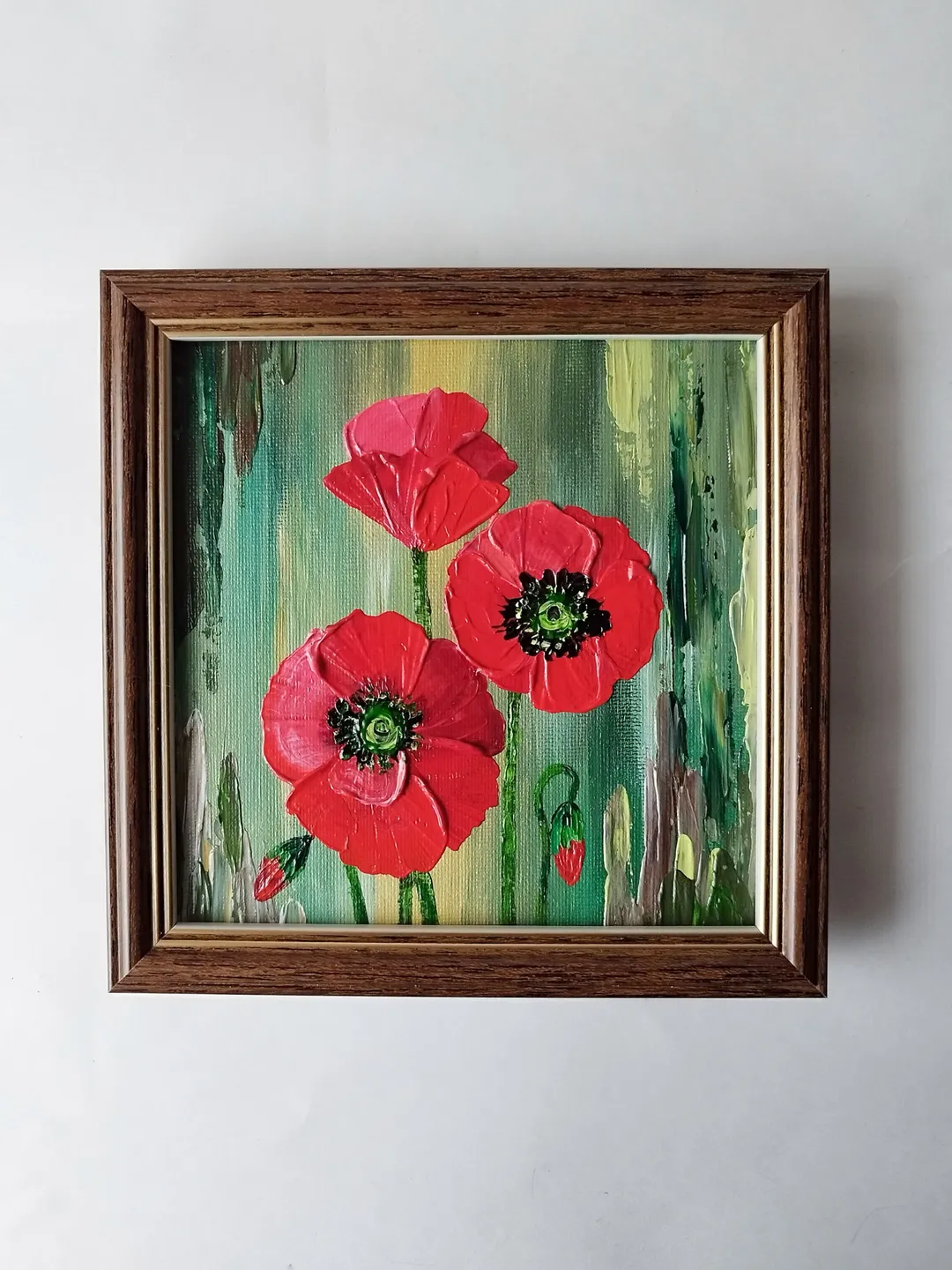 Poppy painting original art, Red poppies impasto painting wall decor ...