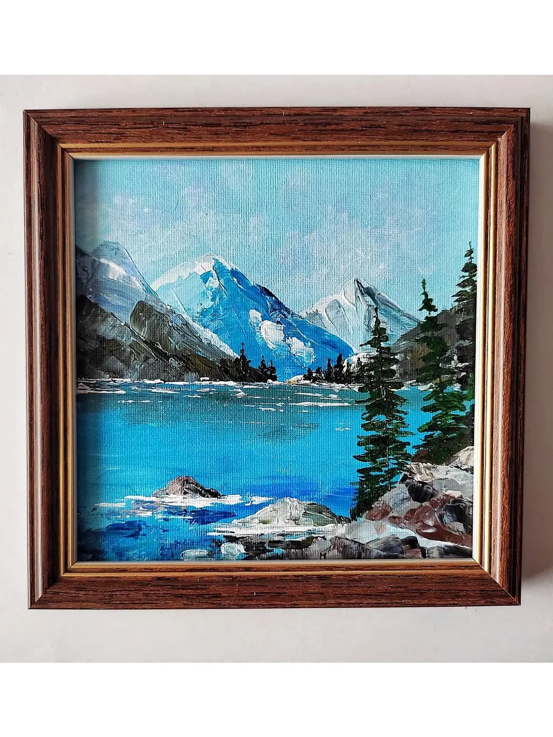 Mountain original painting on canvas Mountain landscape impasto painting wall decor Mountain lake small painting artwork