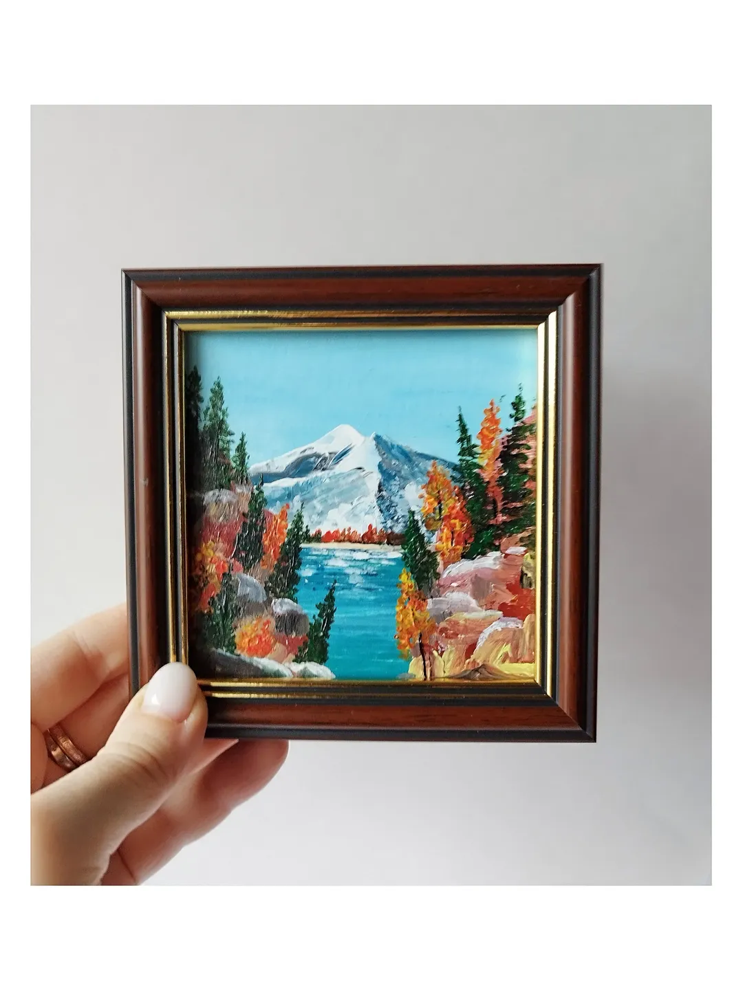 Fall mountain landscape painting small wall decor framed art