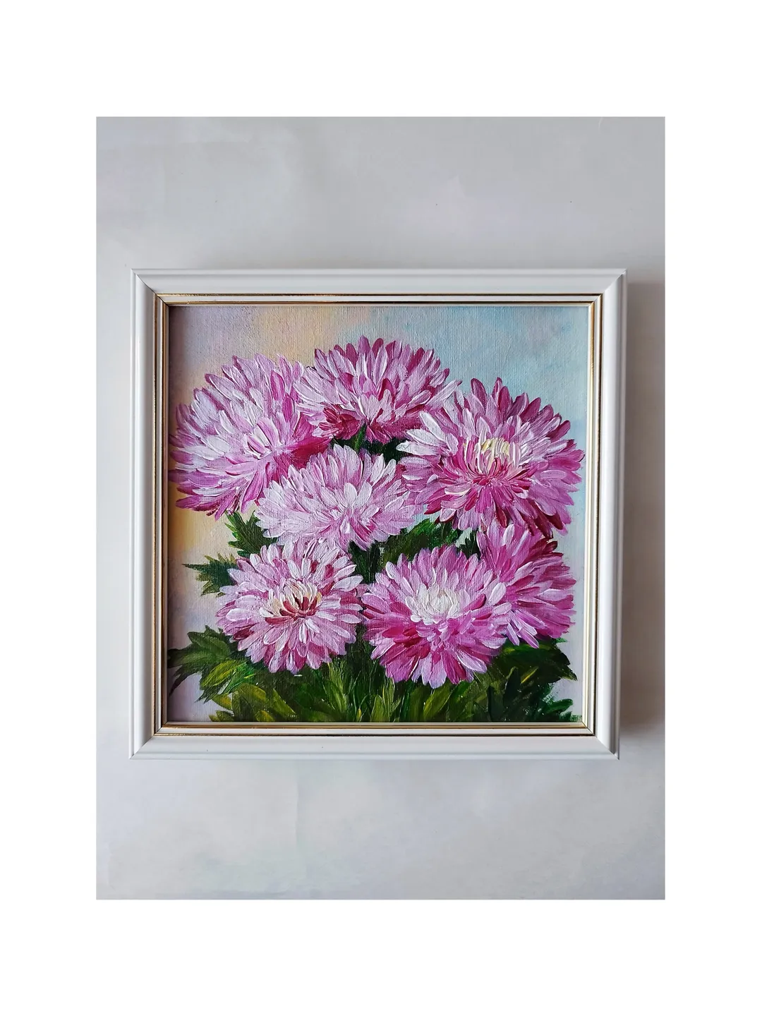 Pink aster flowers, Flower bouquet paintings, Flower wall decor for living room, Pictures of aster flowers, Bouquet art