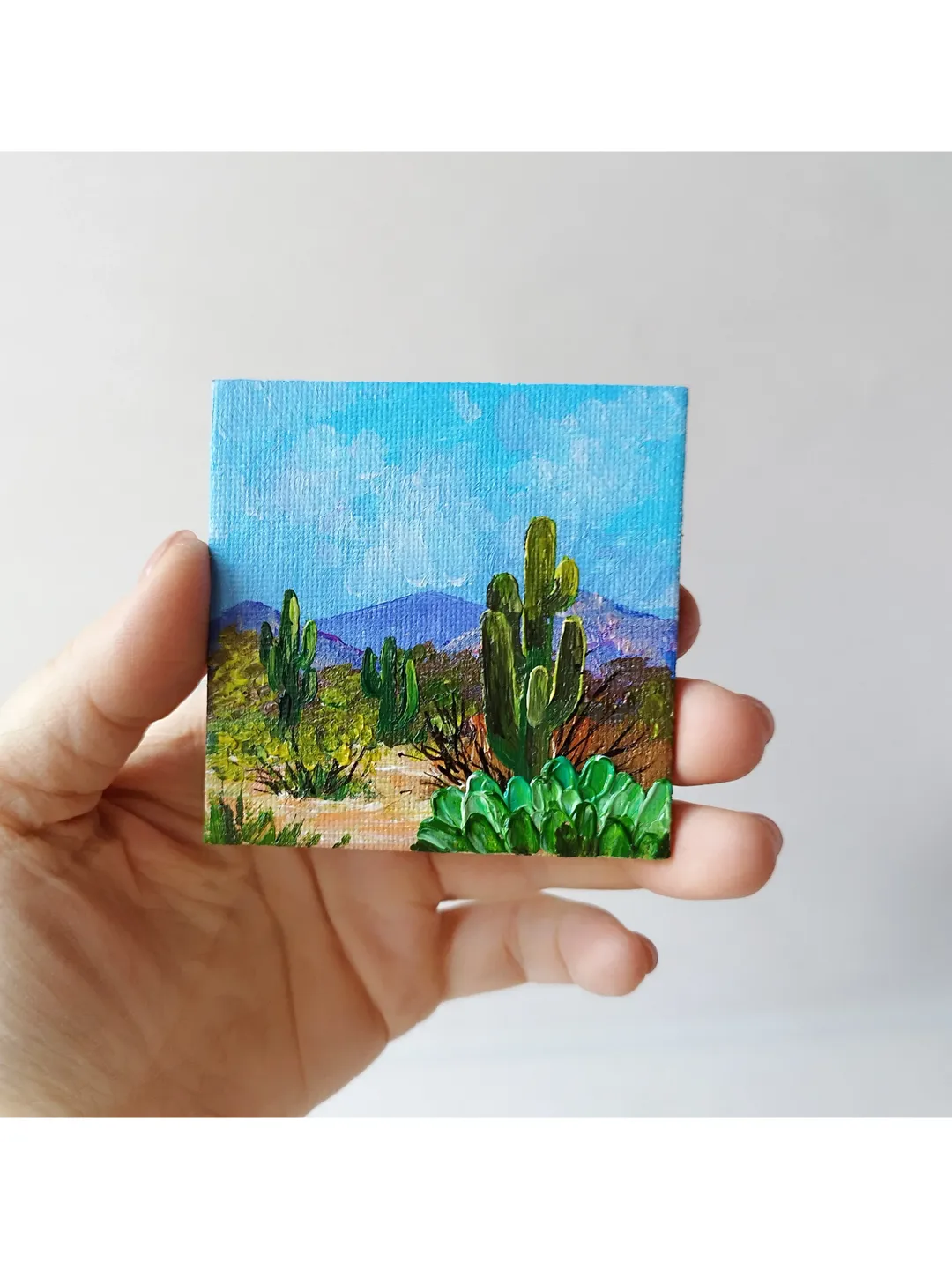 Saguaro cactus painting a magnet landscape art impasto