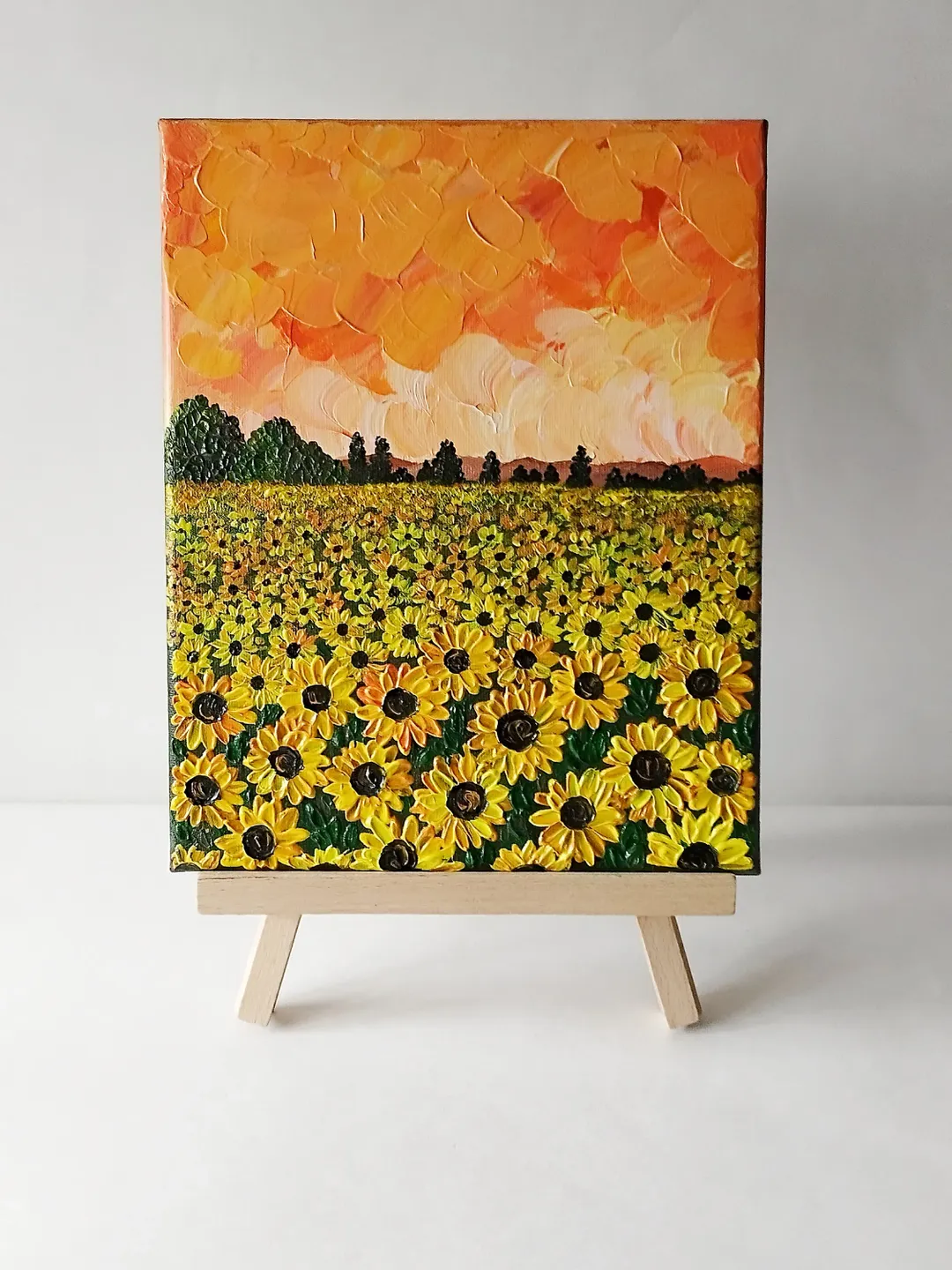 Landscape field sunflowers painting Nature wall decor painting on canvas Sunflowers impasto painting artwork