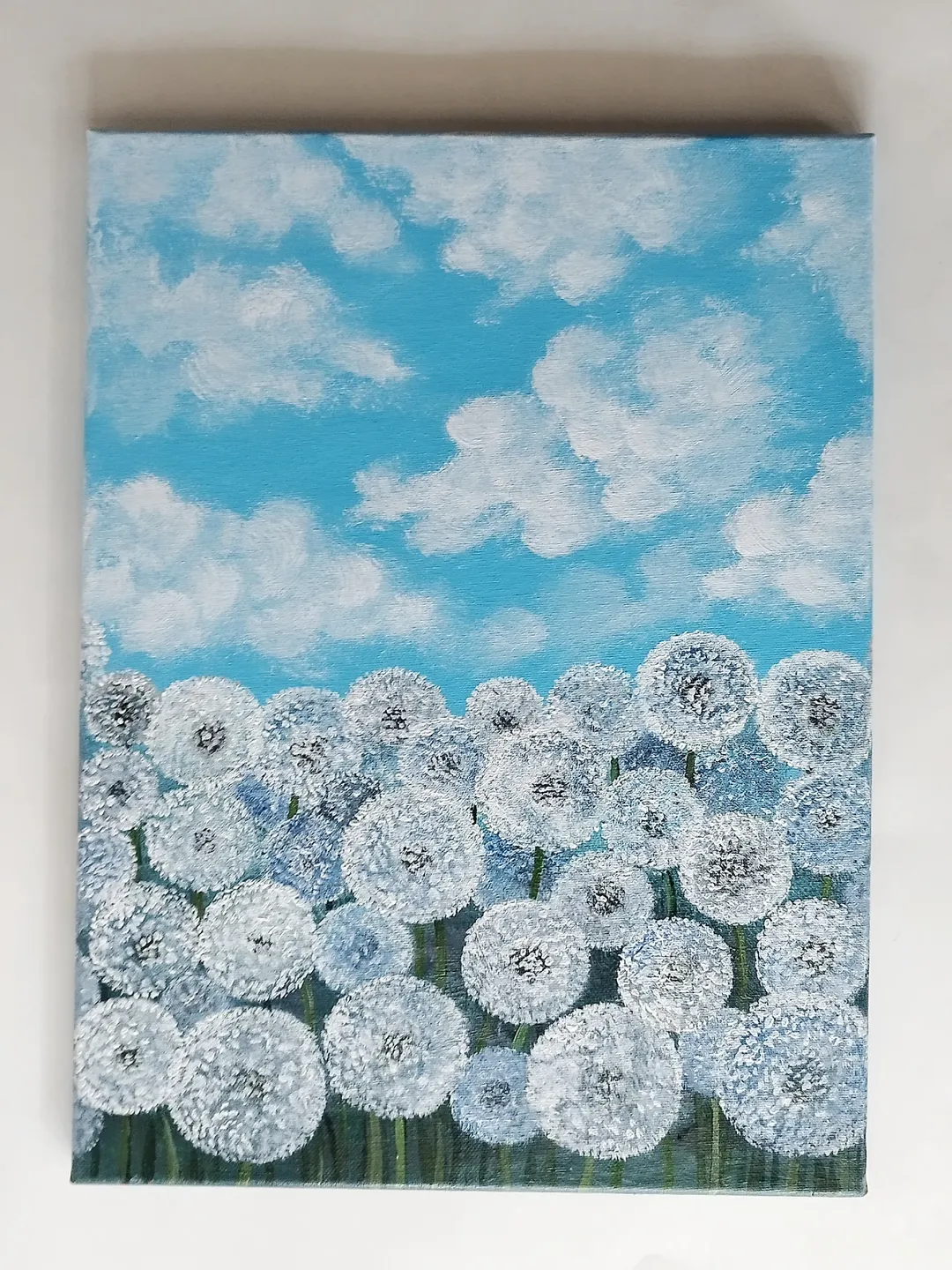 Dandelions acrylic painting on canvas. Floral art wall decor