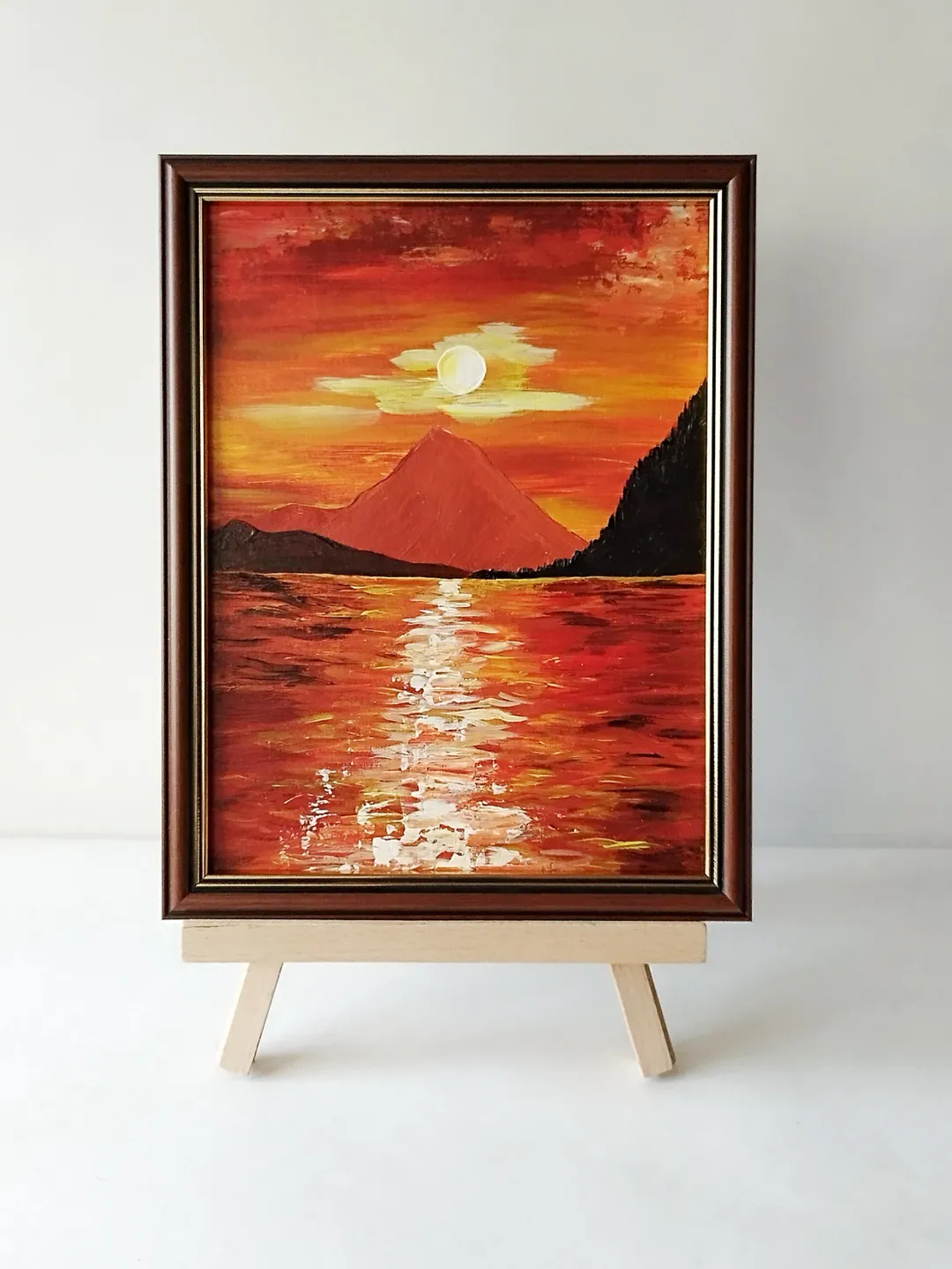 Sunset Landscape Acrylic Painting Impasto Art Framed