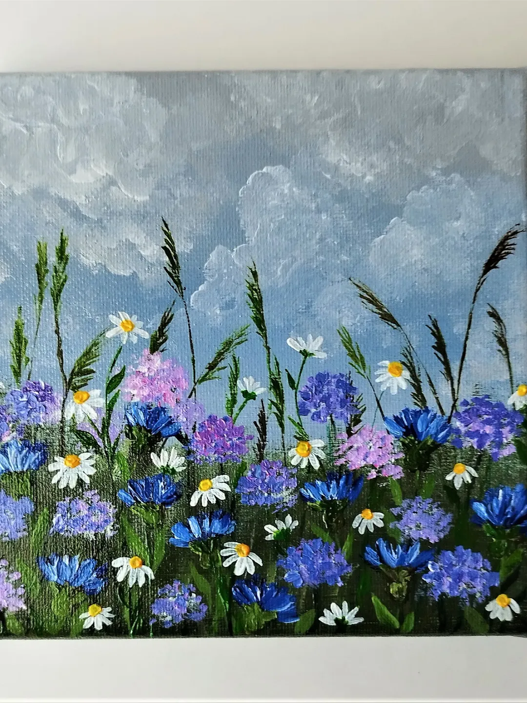 Acrylic Painting of Wildflowers | Field of Daisies Wall Art