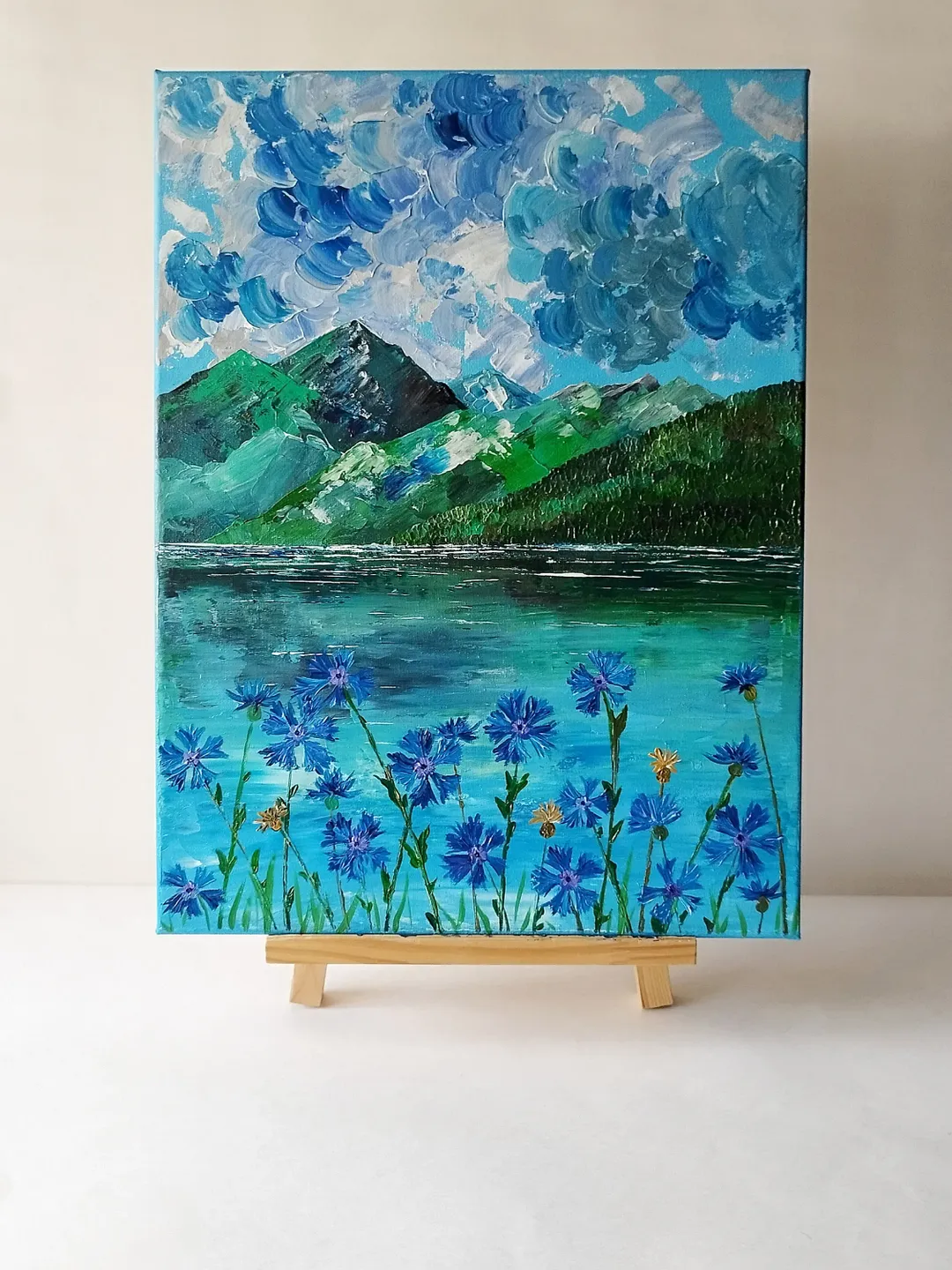 Mountain landscape painting wall decor Mountain lake impasto painting original artwork Mountains texture art canvas