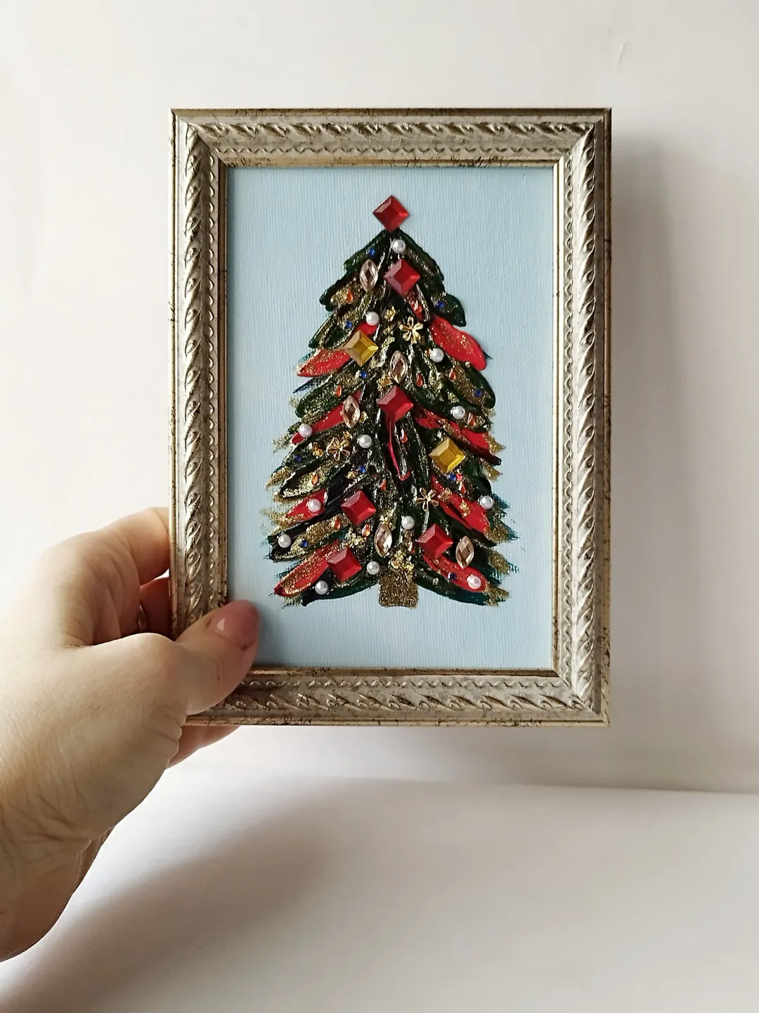 Create a Festive New Year with a Christmas Tree Textured Acrylic Painting. Wall decor