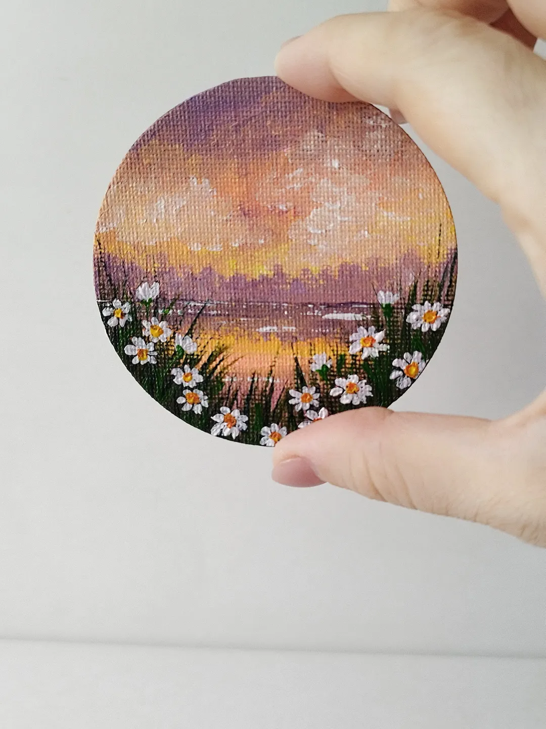 Kitchen Decor with an Acrylic Sunset Landscape Painting Magnet
