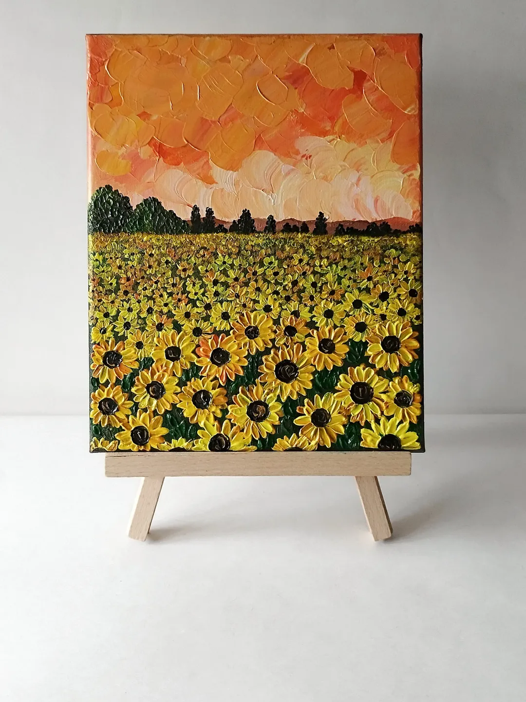 Sunflower canvas wall art, Sunset painting landscape, Art landscape, Bright floral wall art, Impasto sunflower painting