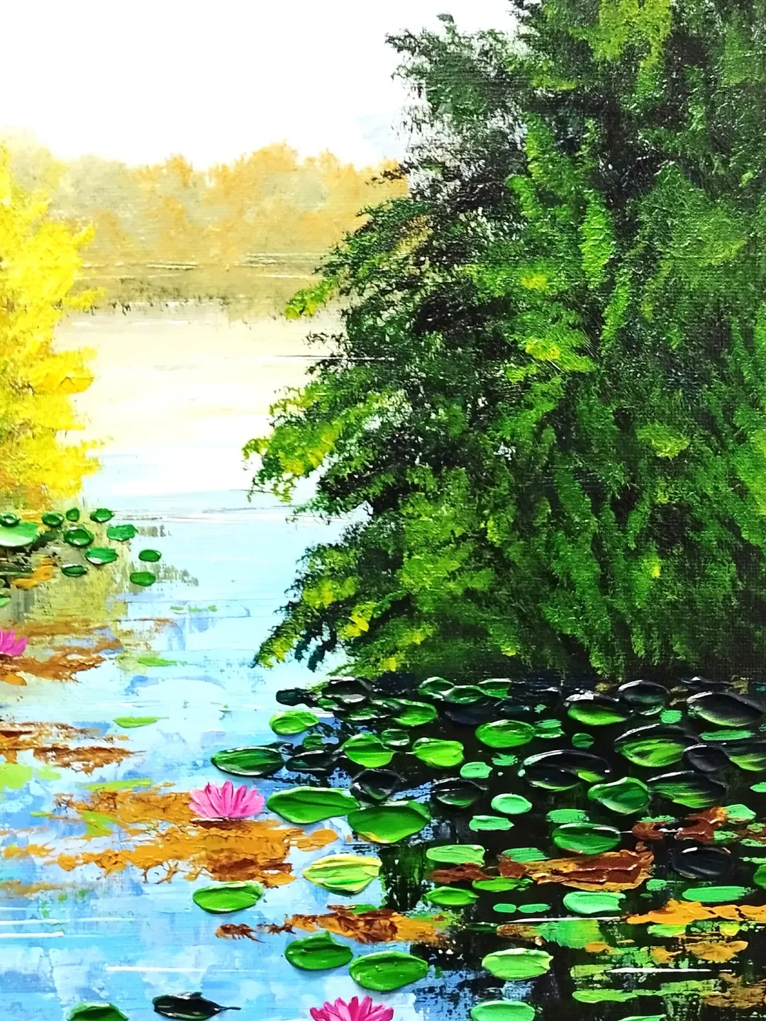 Water lily original painting Lotuses on the pond landscape art wall decor