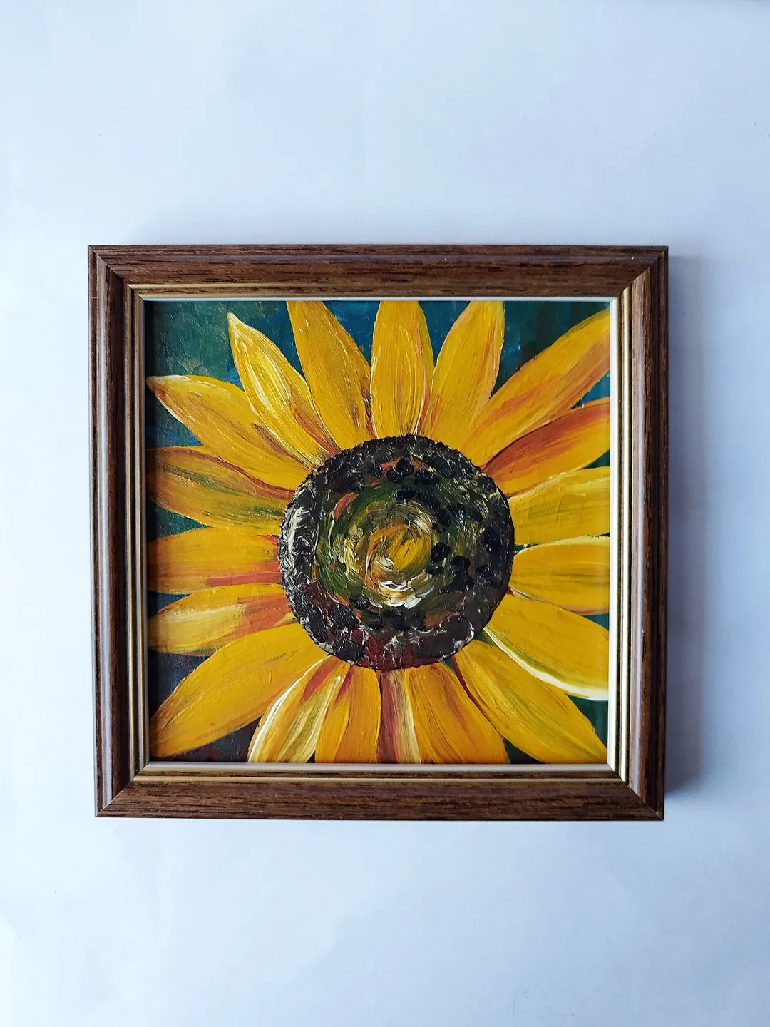 Impasto sunflower painting, 1 sunflower, Painting impasto, Acrylic wall art, Flower painting acrylic, Framed art