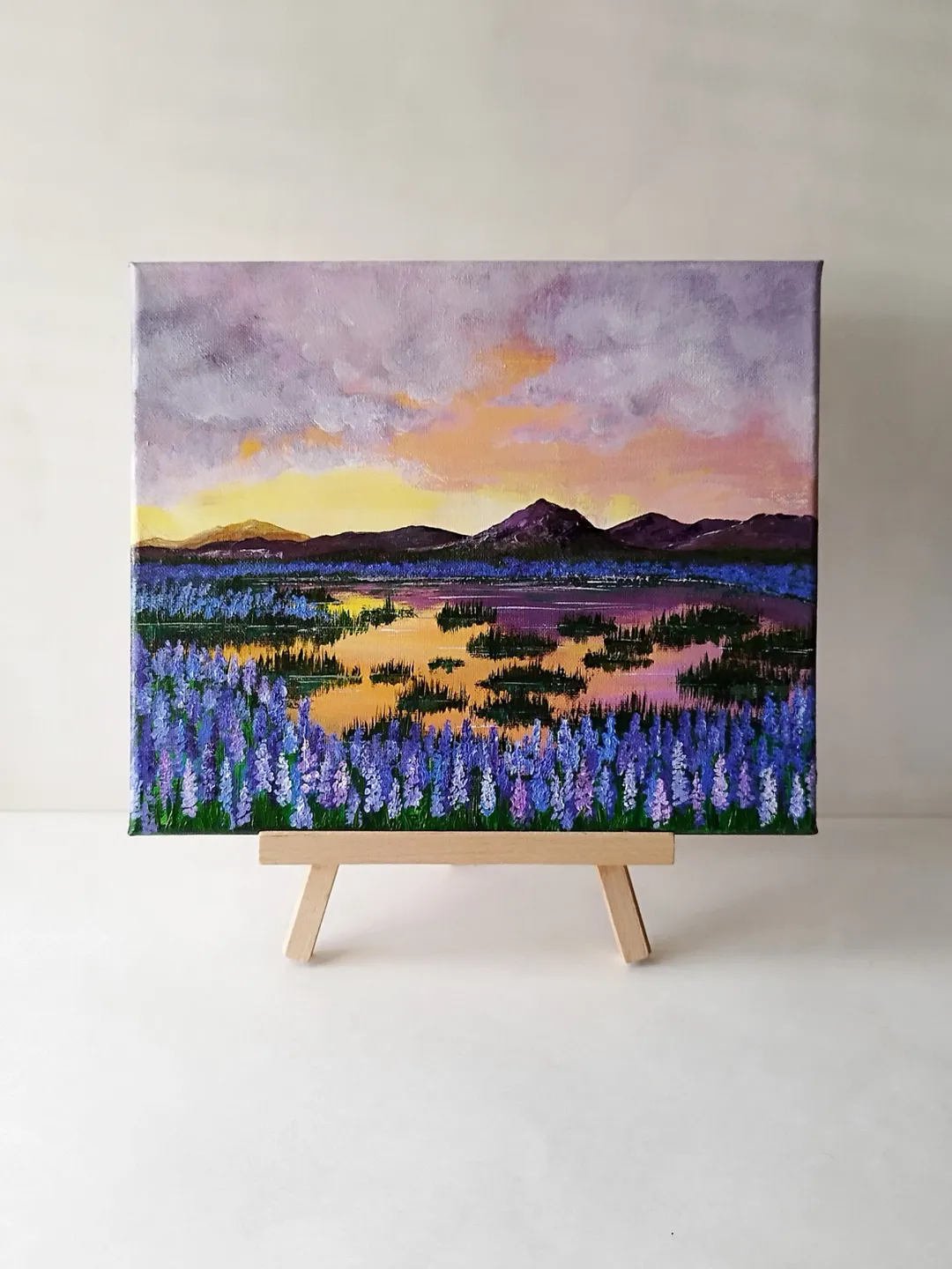 Acrylic Painting Landscape Art of a Sunset Lake