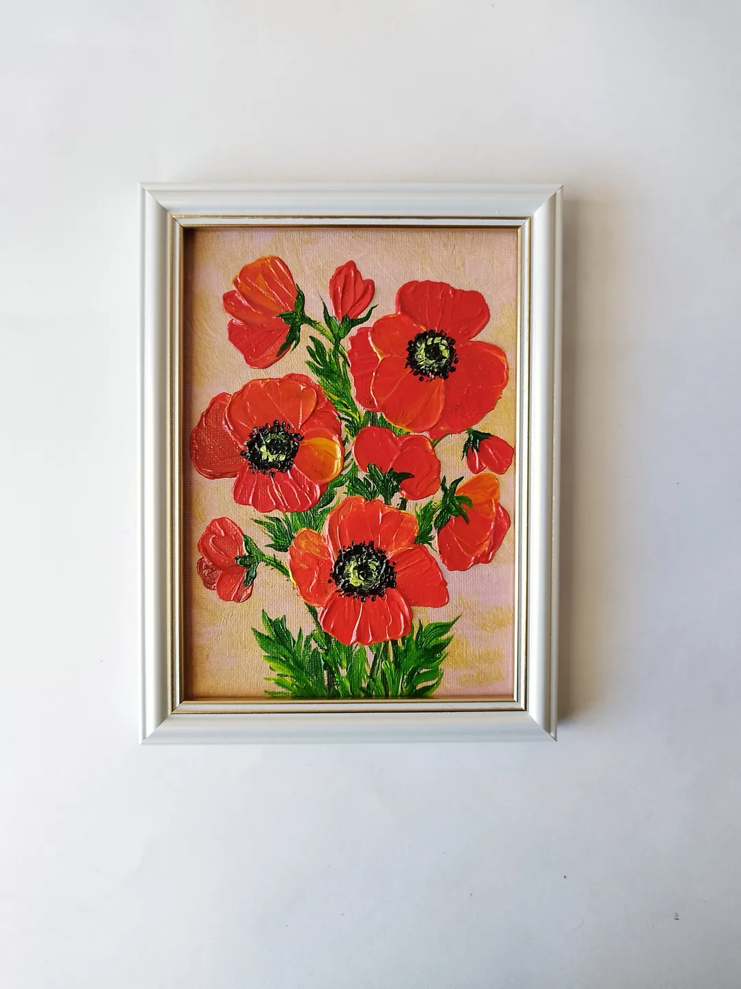 Poppies painting Red poppies original artwork Poppy texture painting Bouquet poppies wall decor Tiny paintings art