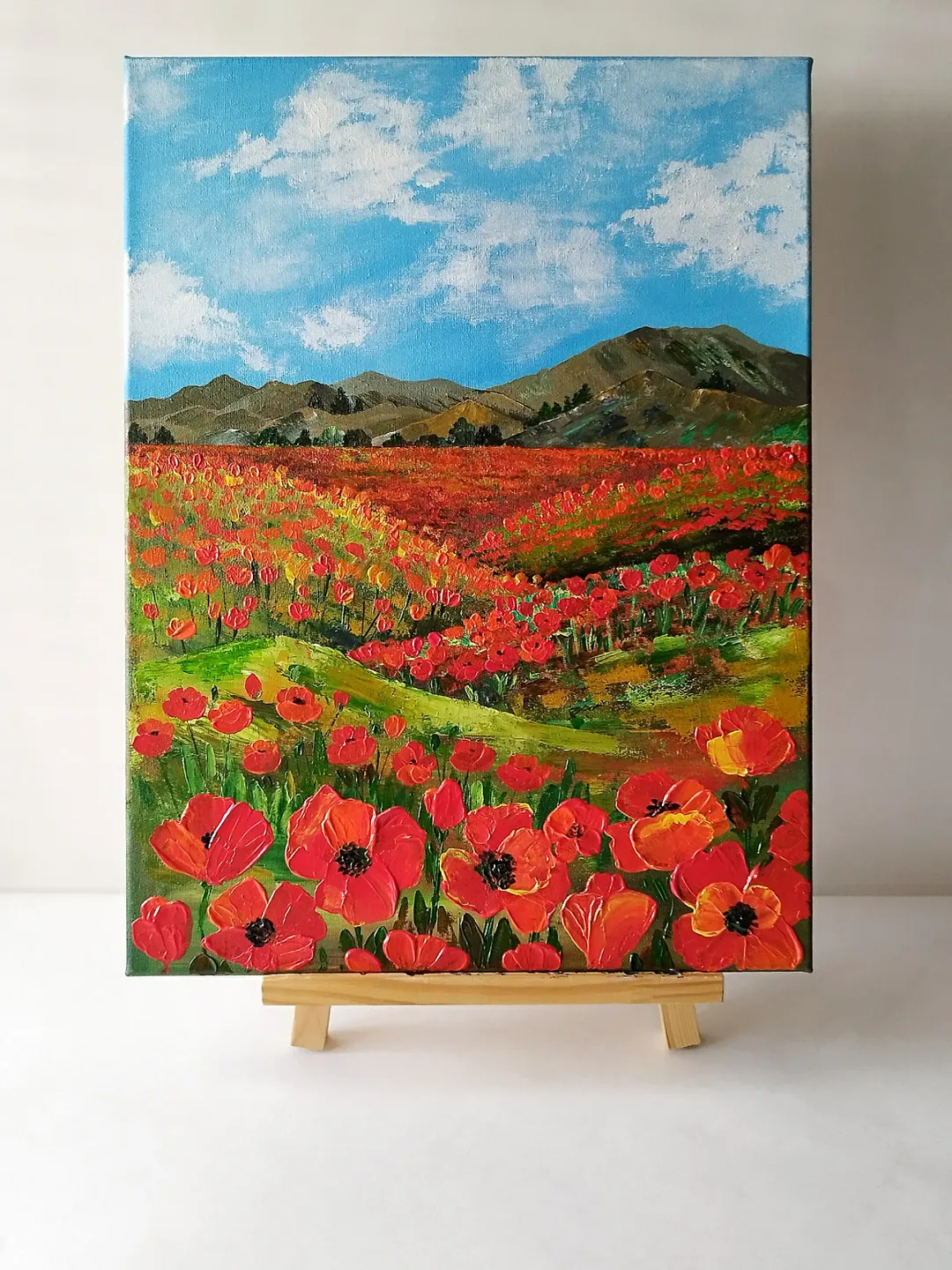 Landscape original painting, Field poppies painting on canvas, Red poppies  impasto painting, Flowers textured painting, image size:1080x1440