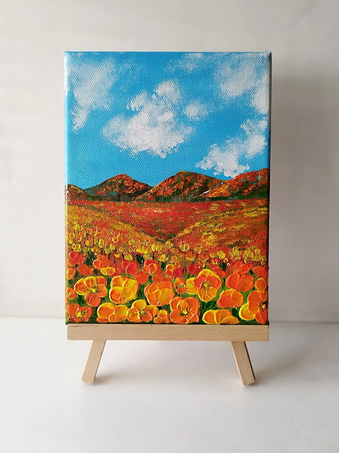 California poppy painting on canvas, Orange impasto poppies painting, Landscape painting, Flowers textured painting