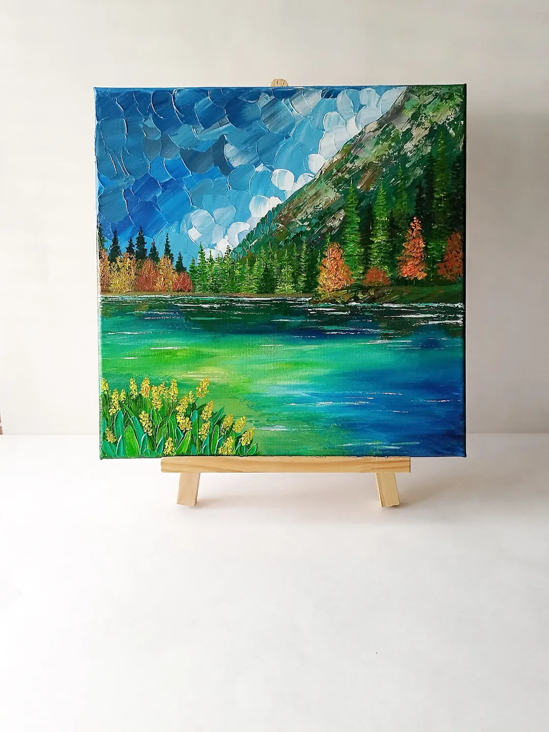 Fall mountain painting, Mountain lake landscape painting, Original landscape painting, Mountain impressionist painting