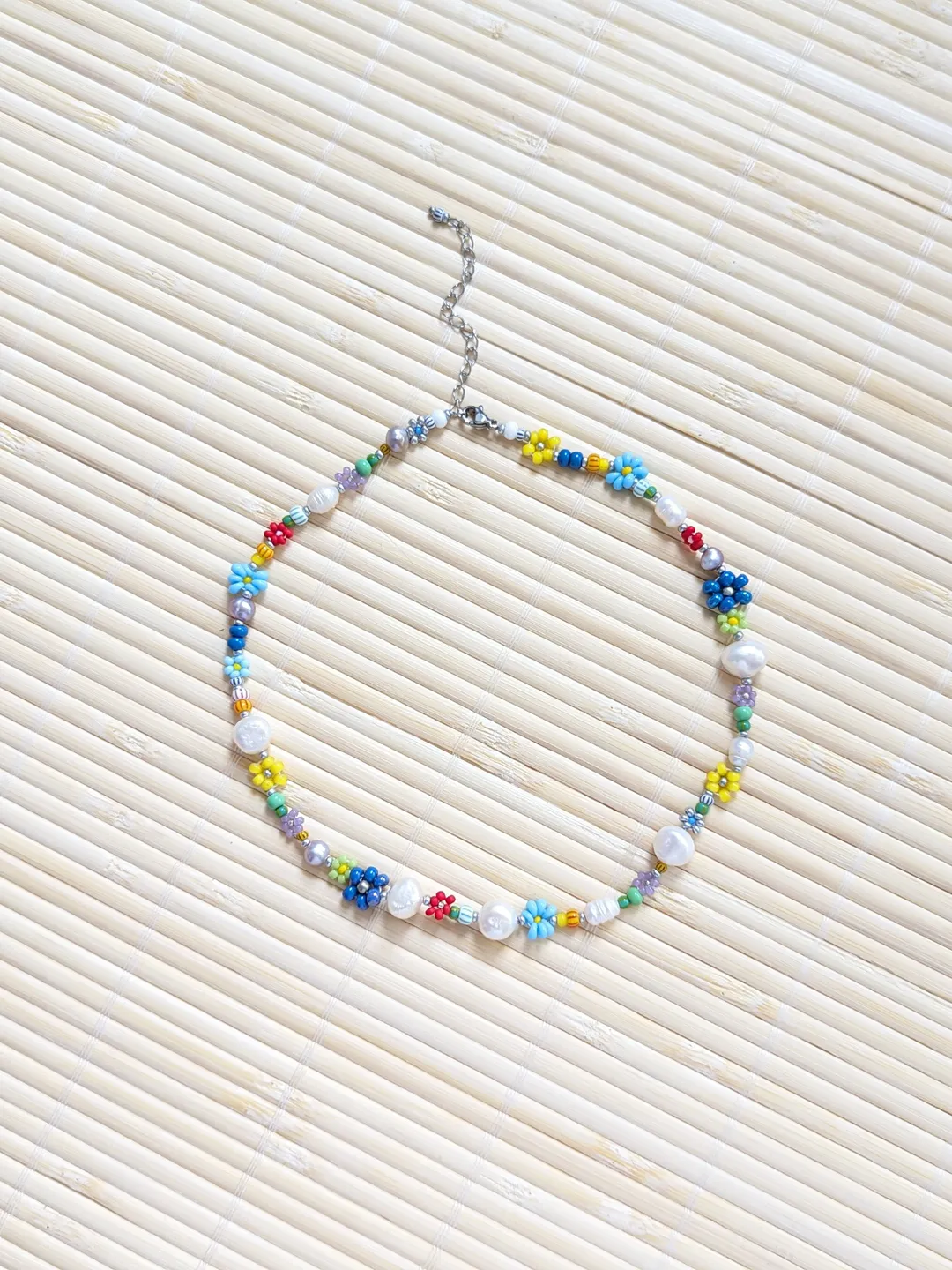 Pearl bead necklace for women, colorful handmade jewelry in bohemian style