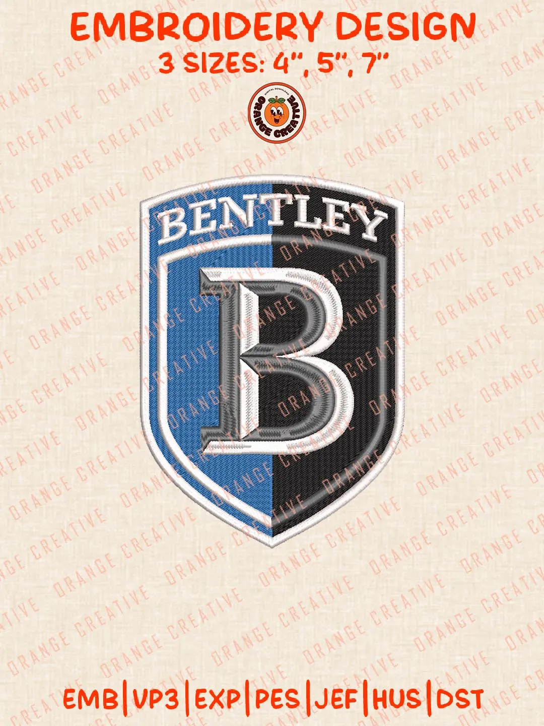 Bentley Embroidery Design, NCAA Bentley Falcons Team Logo Embroidery Design, Machine Embroidery Design File, 4 Sizes, Custom Size, Digital Download