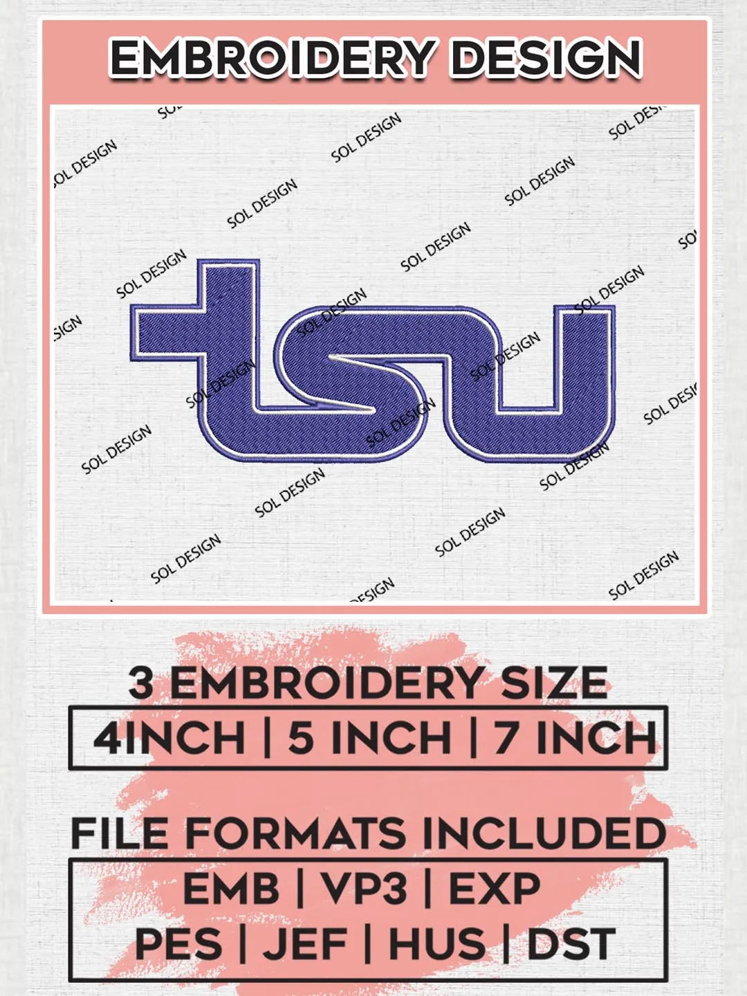 NCAA TSU Tigers Team Logo Machine Embroidery Design, NCAA Tennessee State Tigers Team Design Design files, NCAA Team Embroidery Designs, NCAA Machine Embroidery Designs, Digital Download
