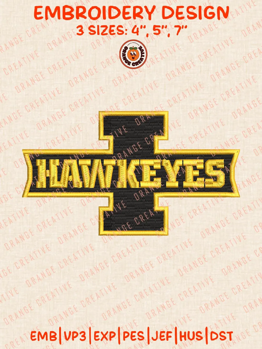 NCAA I Hawkeyes Embroidery Design, NCAA Iowa Hawkeyes Team Logo Embroidery Design, Machine Embroidery Design File, 4 Sizes, Digital Download