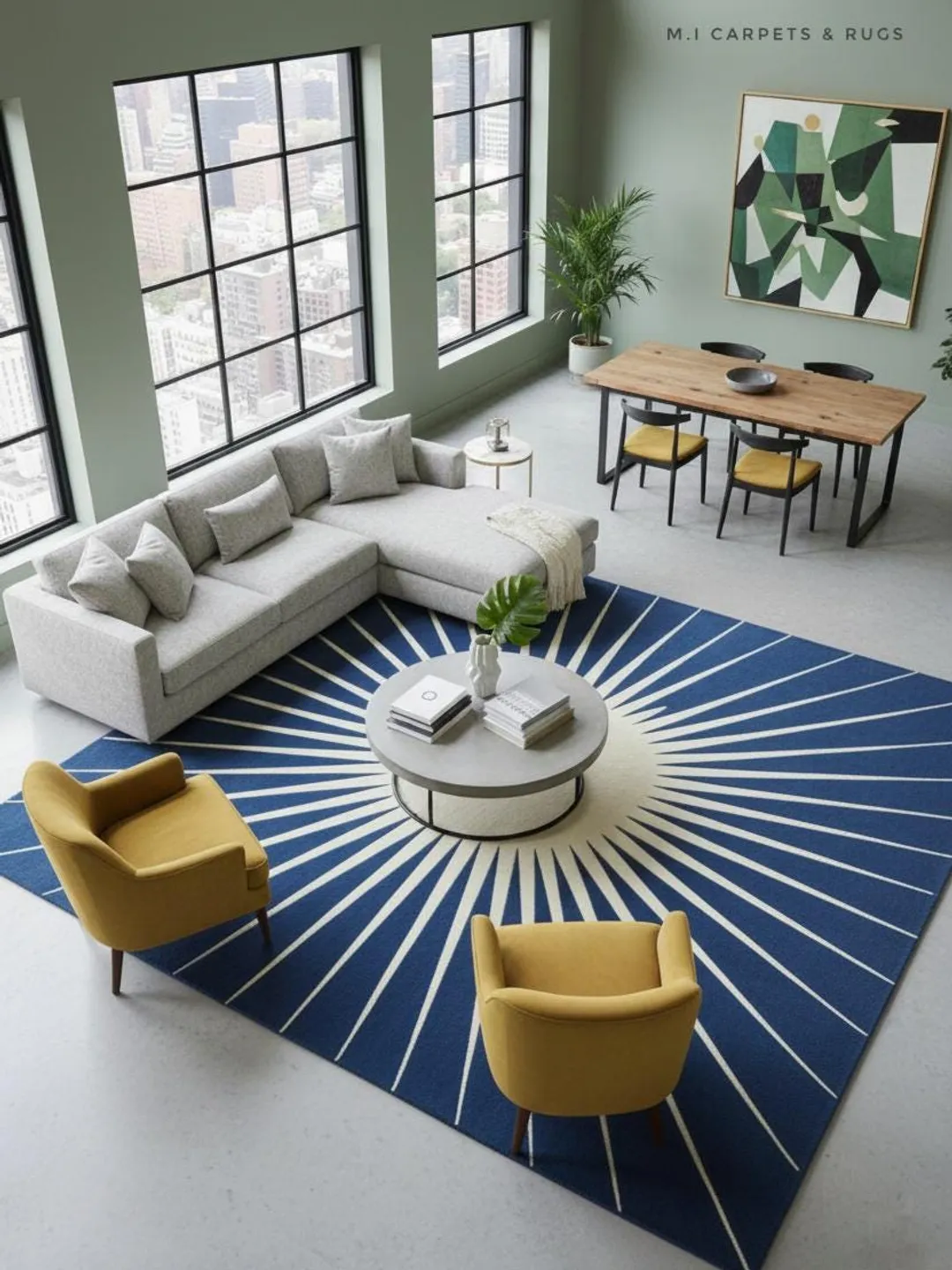 Modern Blue Hand-Tufted Wool Rug, For living room & Bedroom rugs ...
