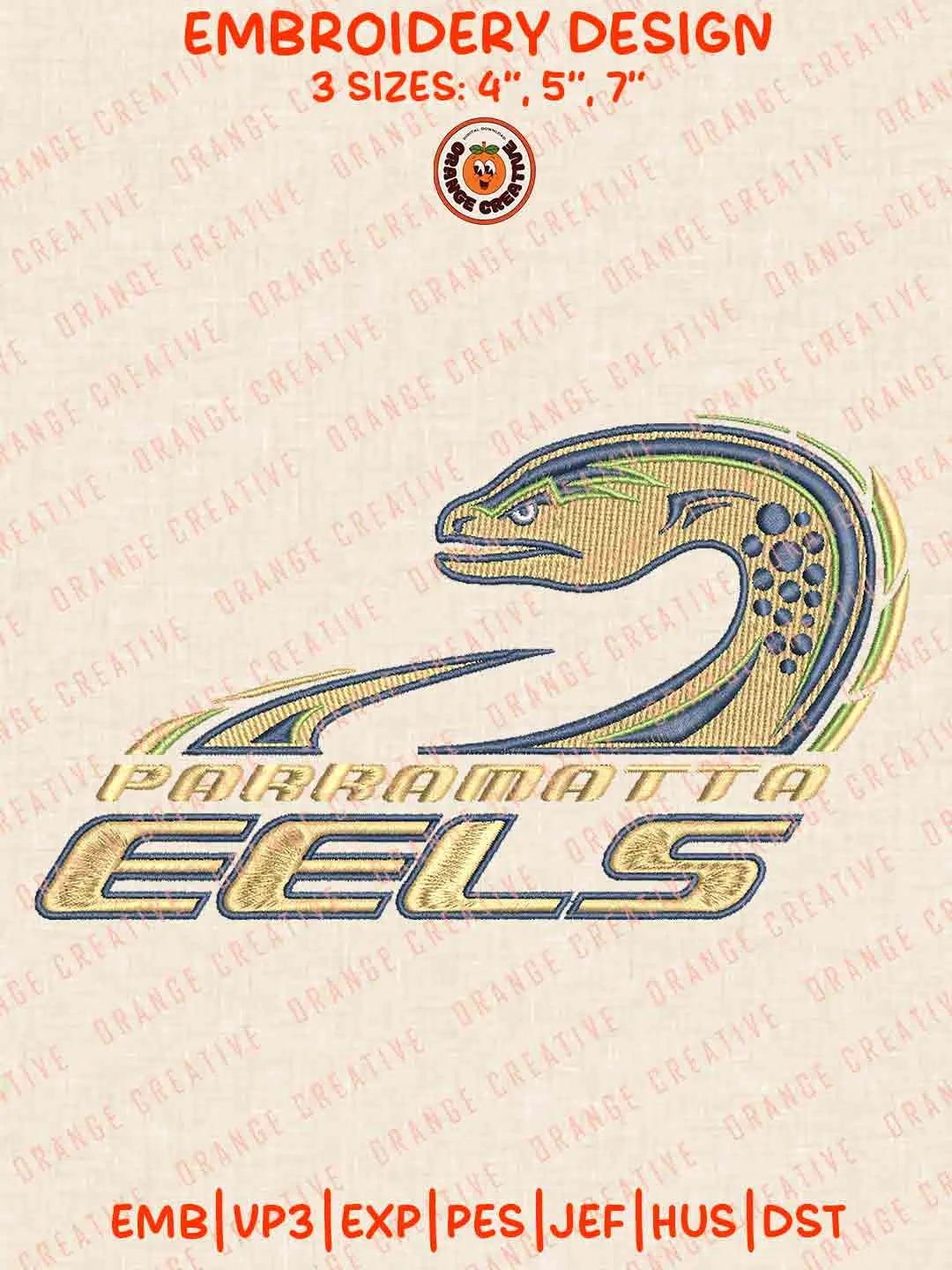 Parramatta Eels Logos Embroidery Design, NRL Rugby Team Machine Embroidery Digitized Pes File, 4 Sizes, Custom Size, Instant Download