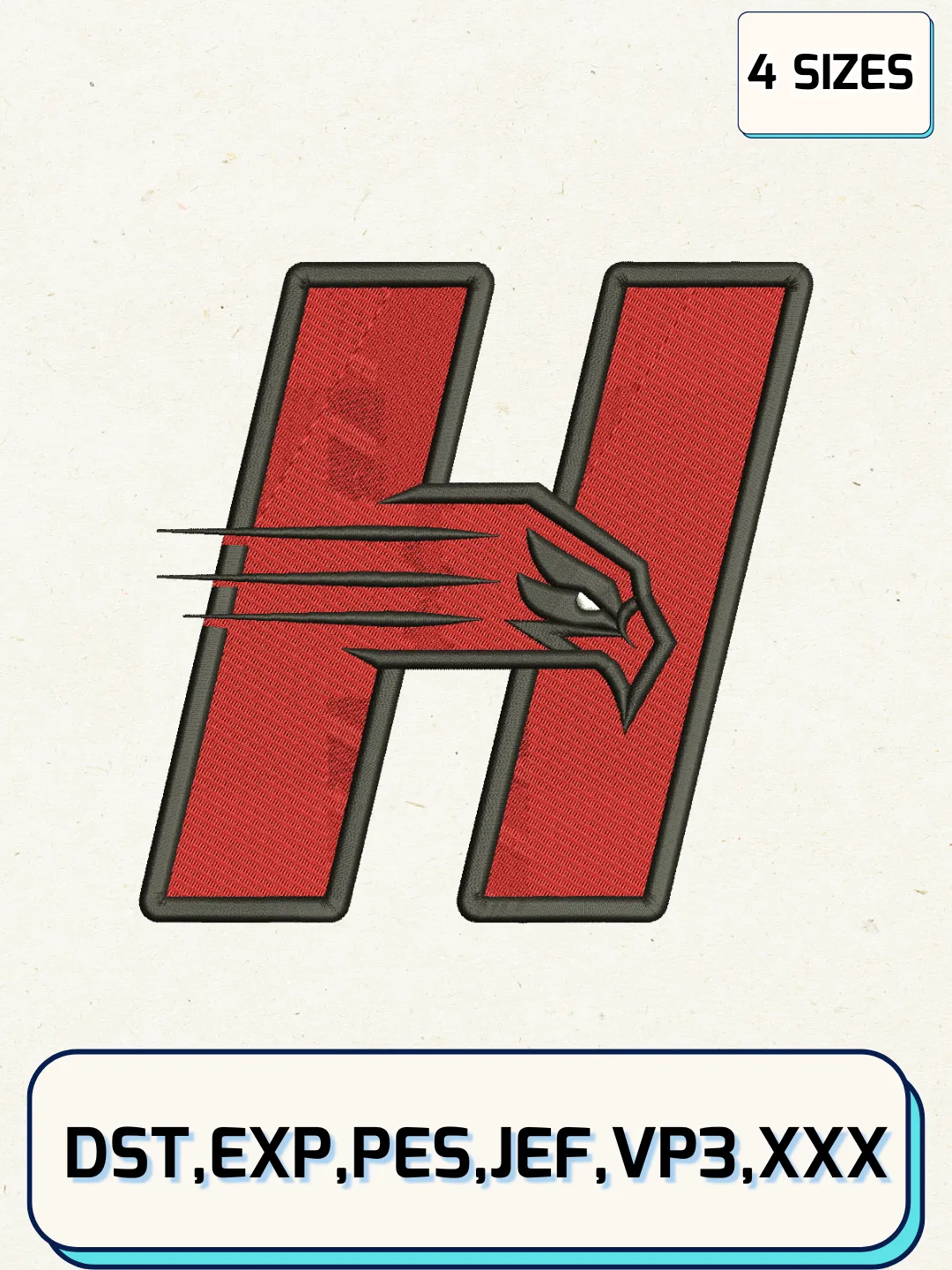 Hartford Hawks Logos Embroidery Design Files, NCAA Logos Embroidery Designs, Machine Embroidery Files, 4 Sizes