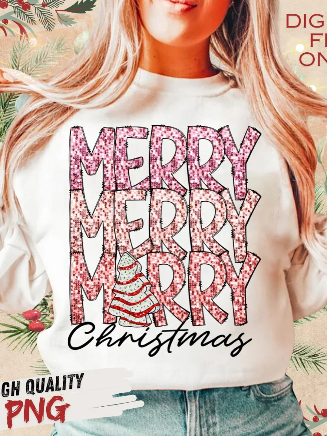 Merry merry merry christmas faux Sequin png,glitter christmas png,christmas cake faux sequin png,Faux Glitter Christmas Png Sublimation