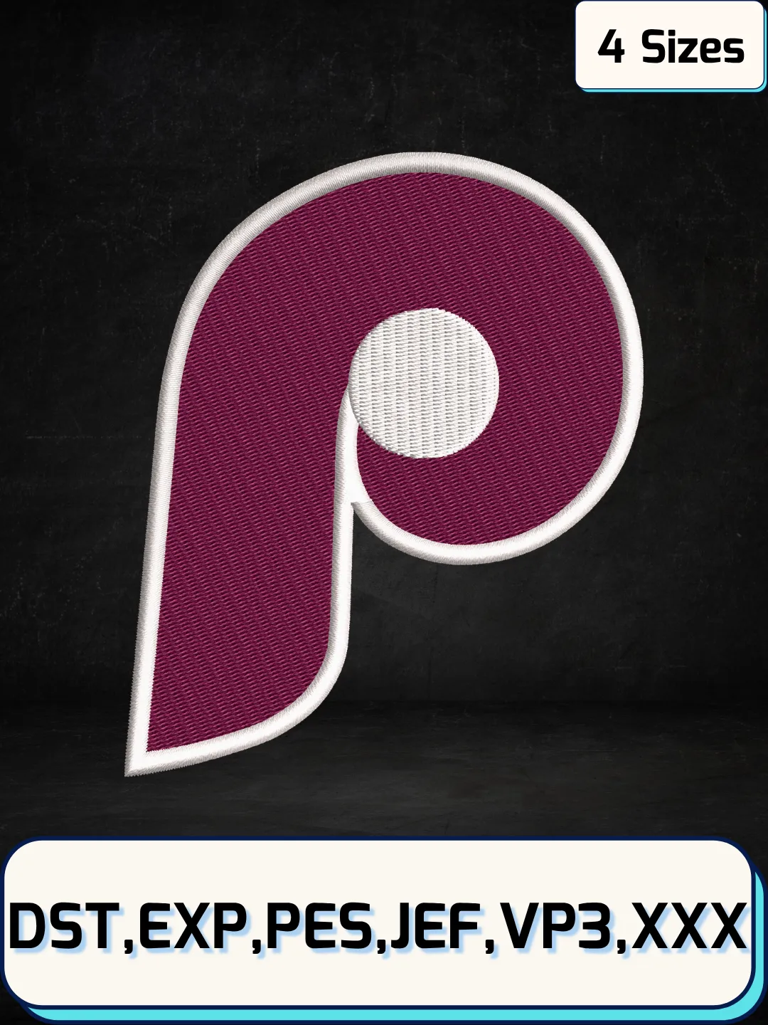 Philadelphia Baseball Embroidery Design – Machine Embroidery File-  4 Sizes