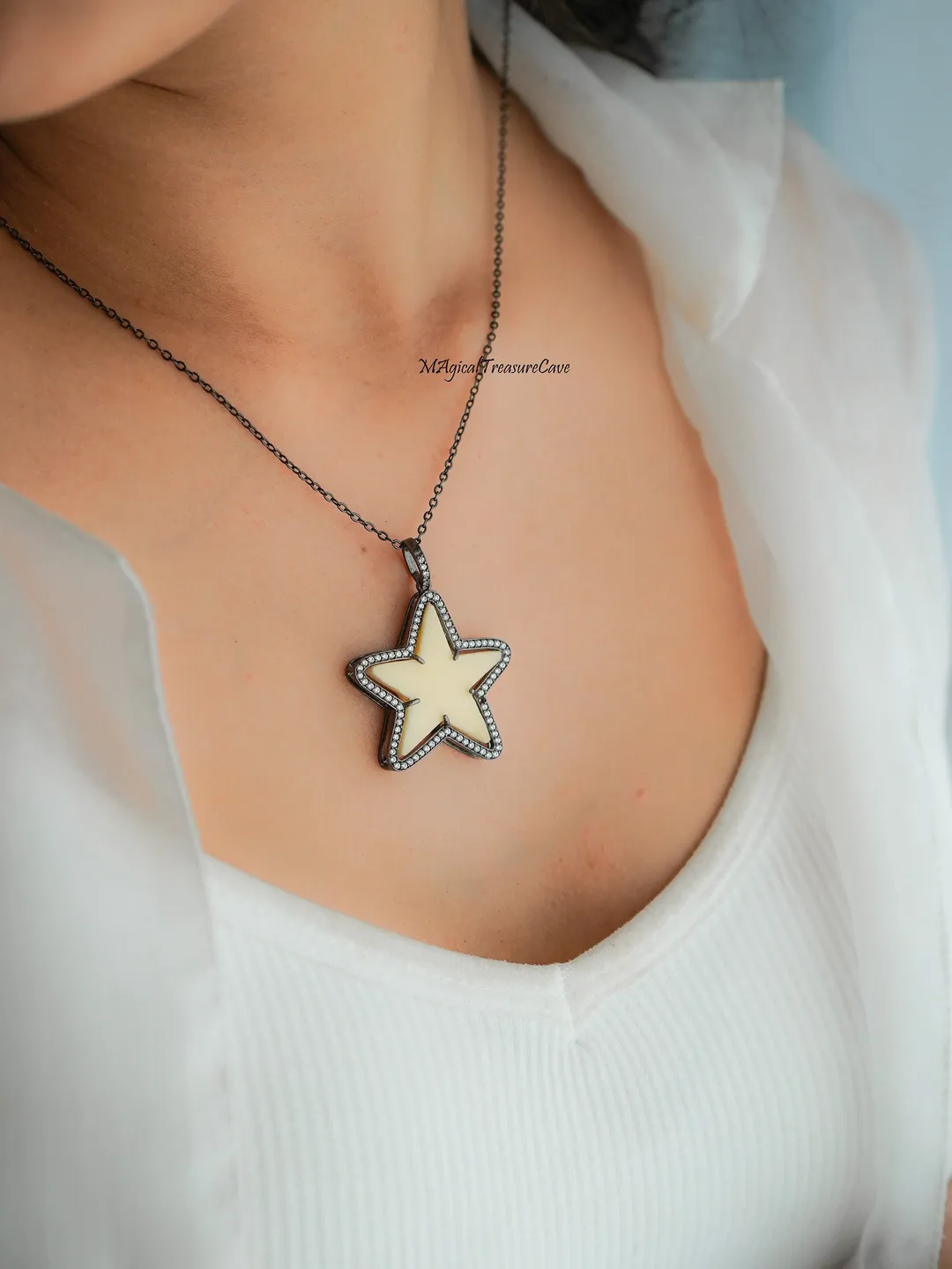 Micro Pave CZ Star Necklace, Sterling Silver Jewelry, Gemstone Necklace, Celestial Style Necklace, Christmas Gift, For Women, Dainty Jewelry