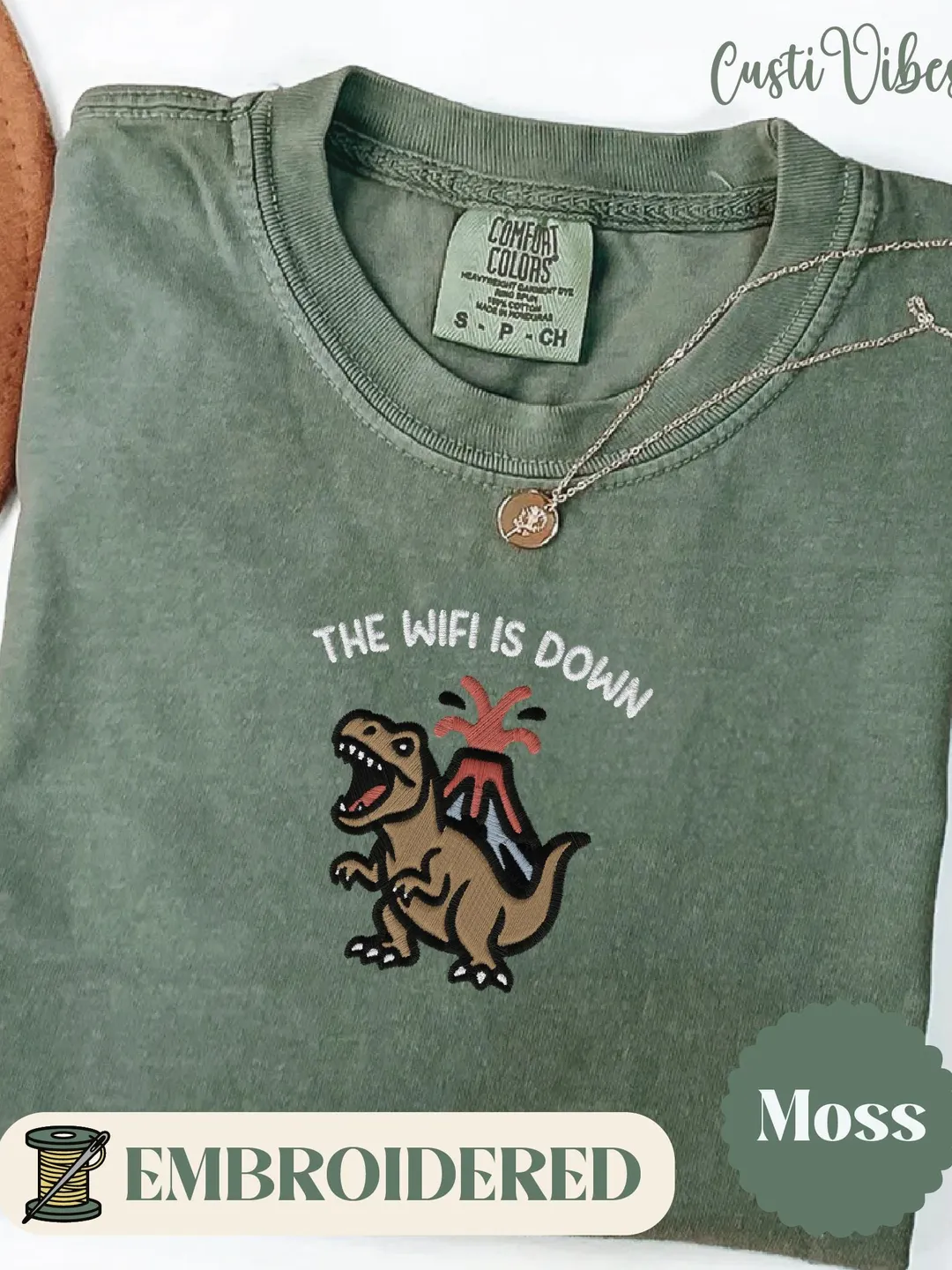 The WiFi Is Down Shirt. Funny Embroidered Dinosaur Tee. Tech Humor Gift. Gamer Shirt. Comfort Colors Embroidery. Cute Dino Top