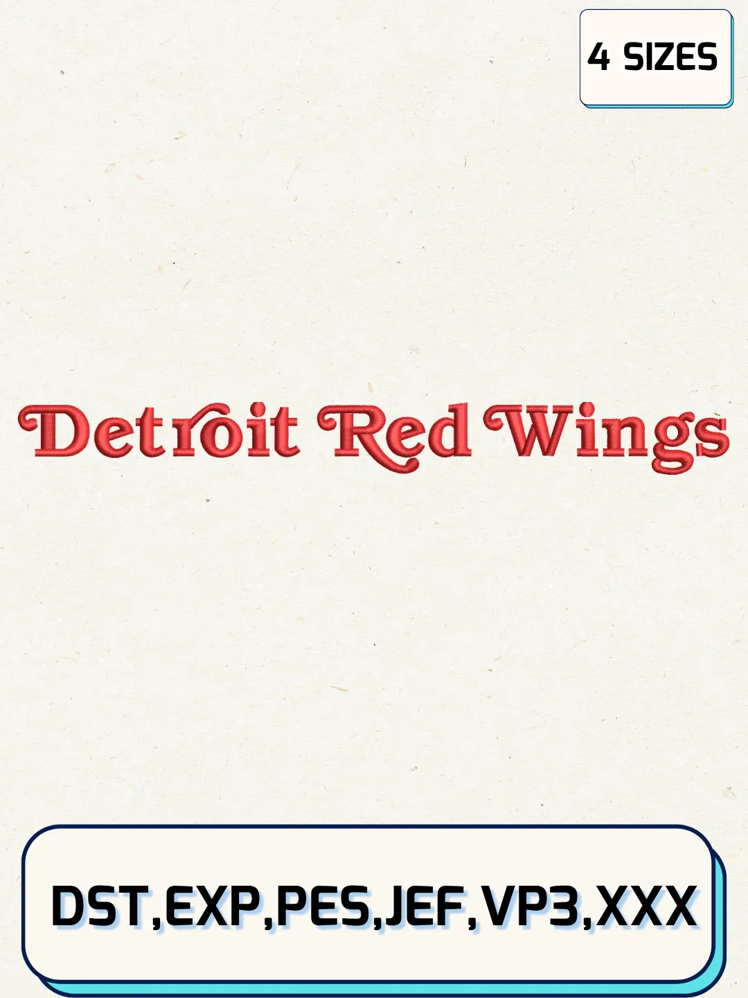 Detroit Hockey Embroidery Design Files ,Machine Embroidery Files,4 Sizes
