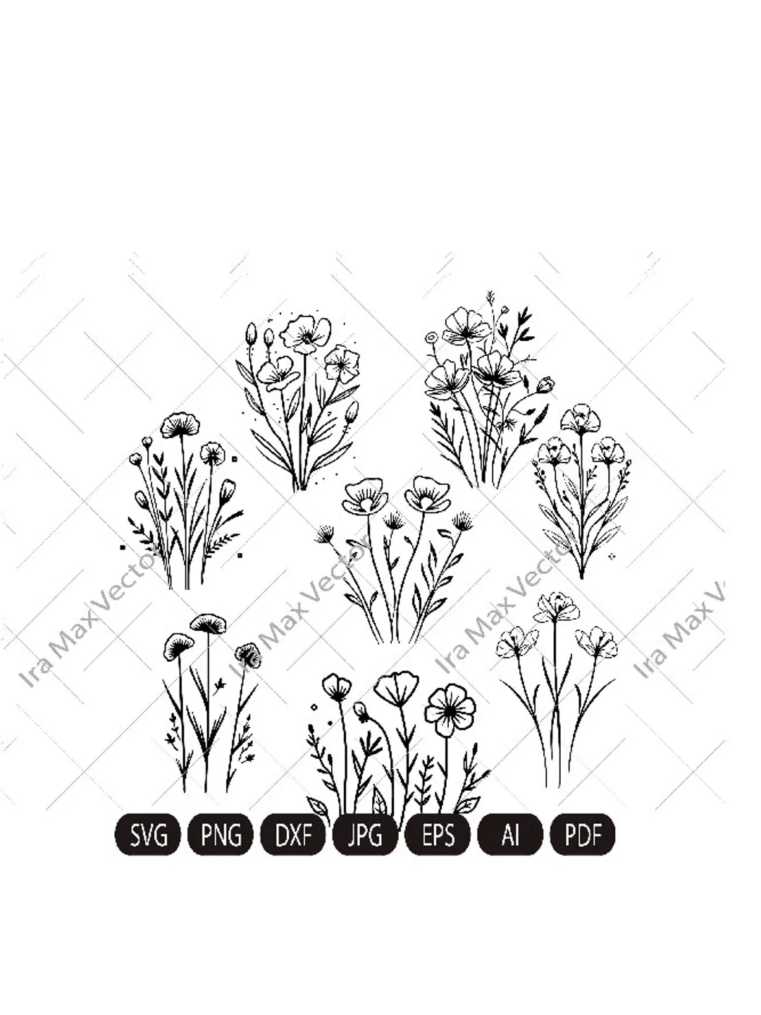 Wildflowers svg, Wild flower svg bundle, floral frame svg, Split monogram svg, Bouquet SVG, Floral svg, nature svg, flower sketch svg