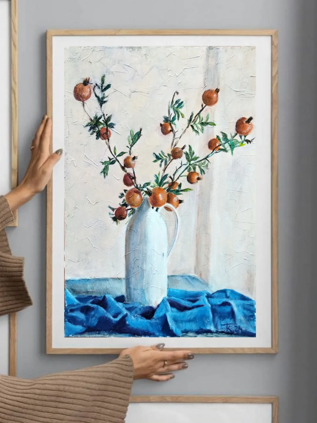 Painting with flowers with oil paints on canvas 60x40cm